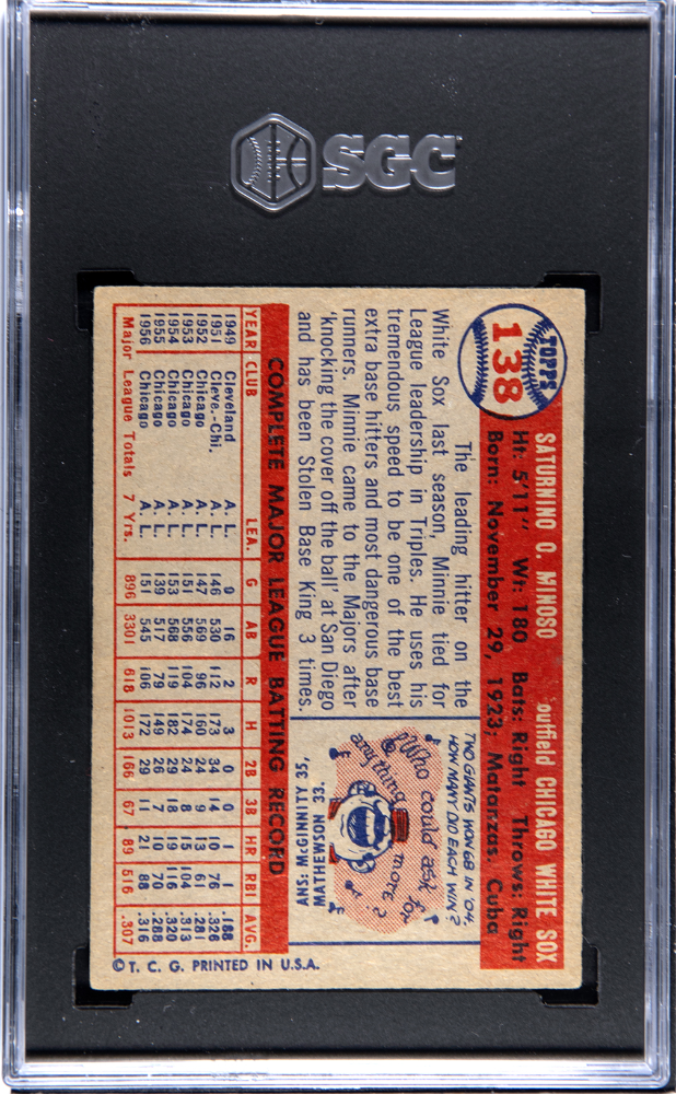 1957 Topps Minnie Minoso #138 SGC 6