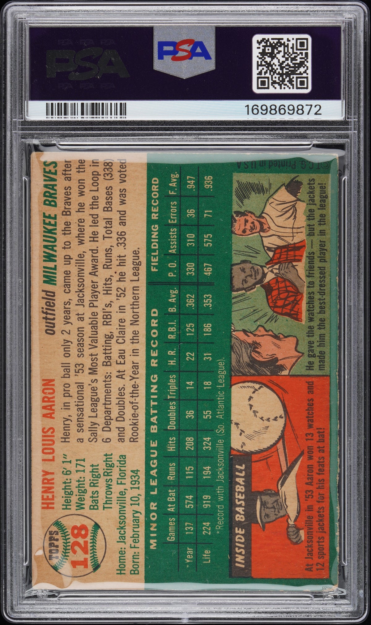 1954 Topps Henry Aaron #128 PSA 3