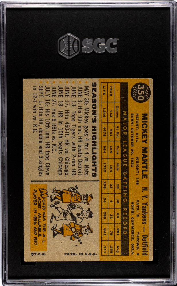 1960 Topps Mickey Mantle #350 SGC 4