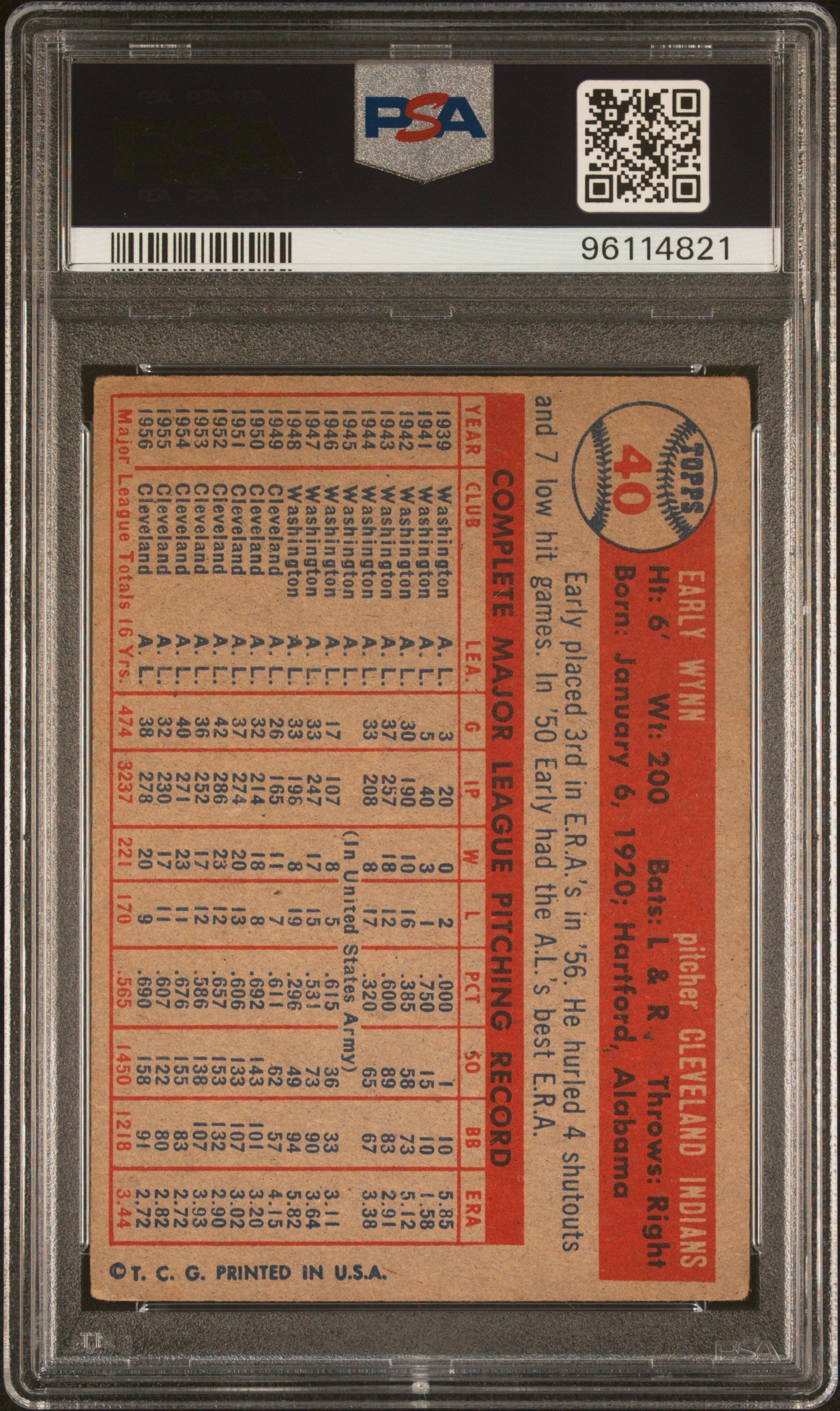 1957 Topps Early Wynn #40 PSA 3 Auto 10