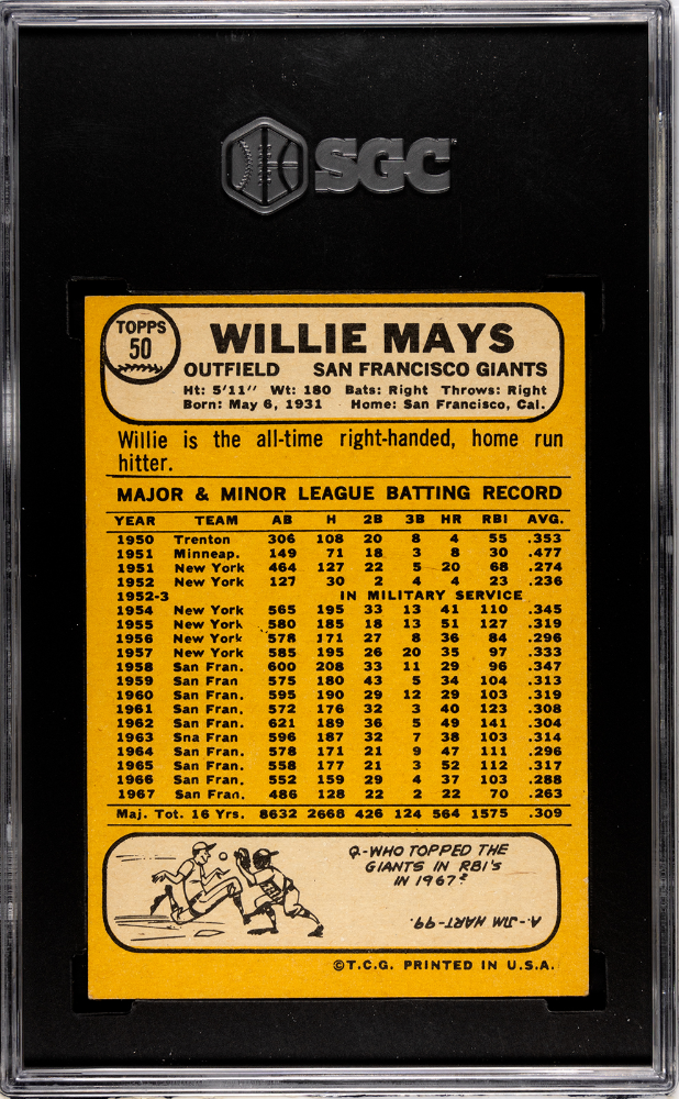 1968 Topps Willie Mays #50 SGC 7