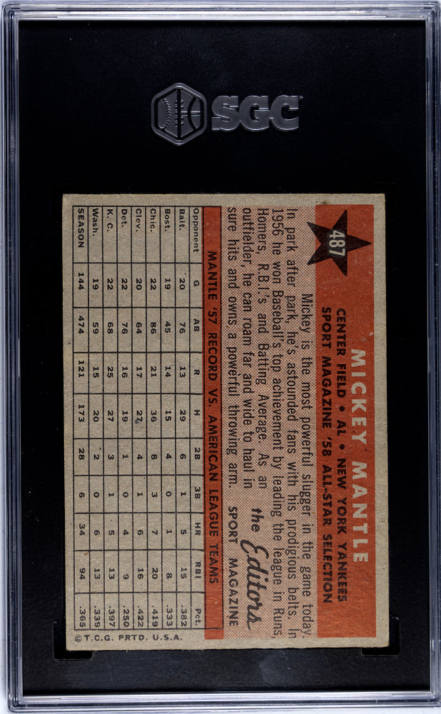 1958 Topps Mickey Mantle #487 All Star SGC 2