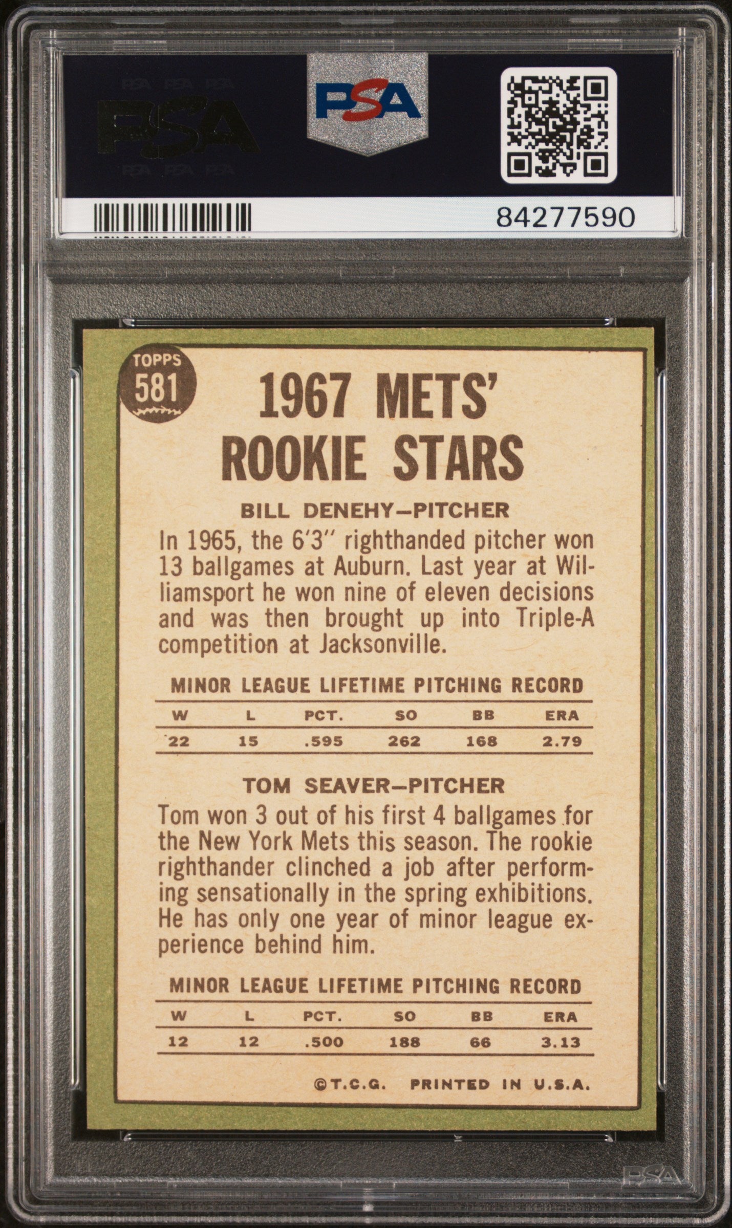 1967 Topps Mets Rookies #581 B. Denehy T. Seaver PSA 6