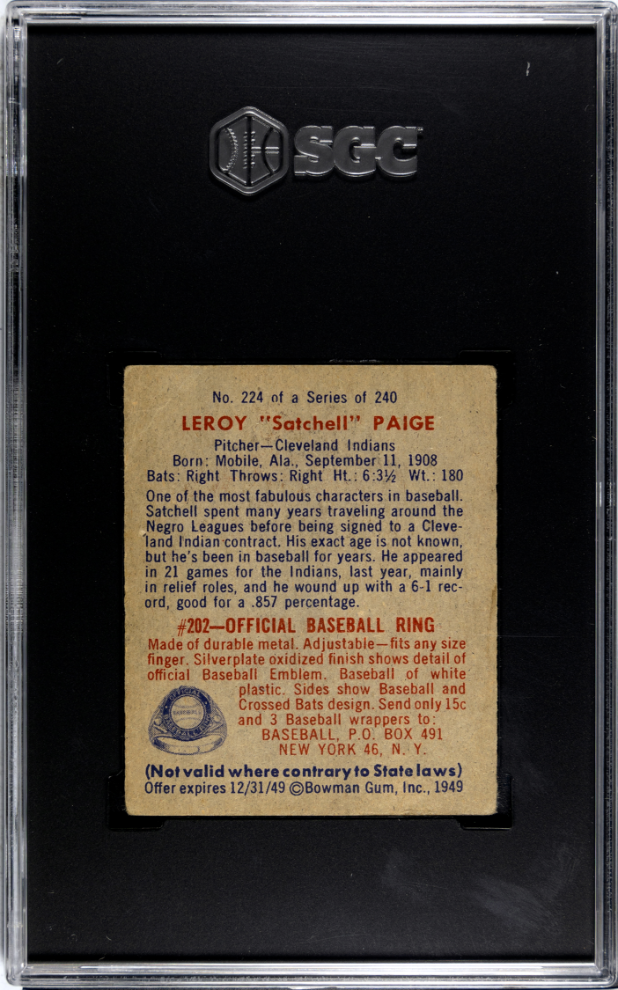 1949 Bowman Satchell Paige #224 SGC 1