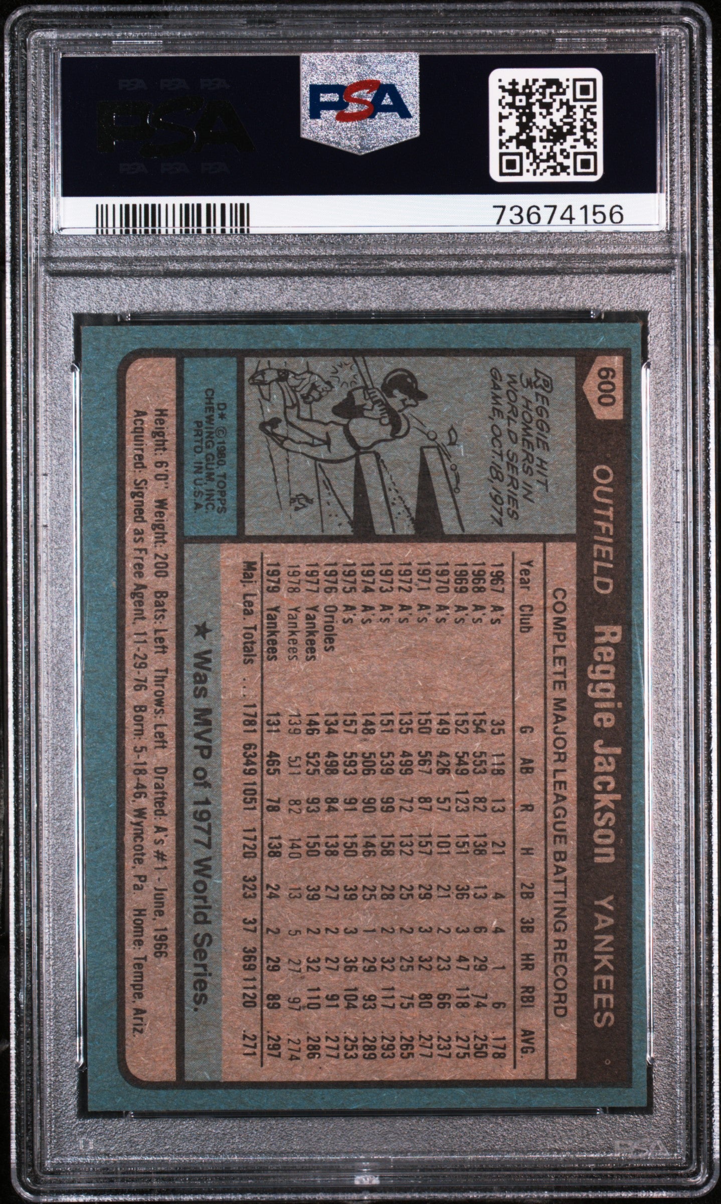 1980 Topps Reggie Jackson #600 PSA 9