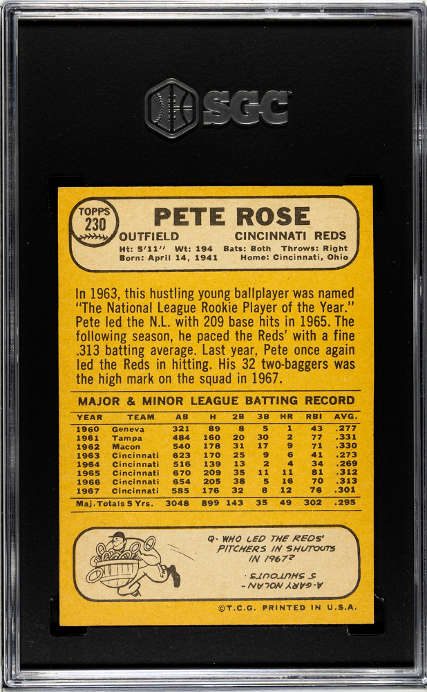 1968 Topps Pete Rose #230 SGC 8