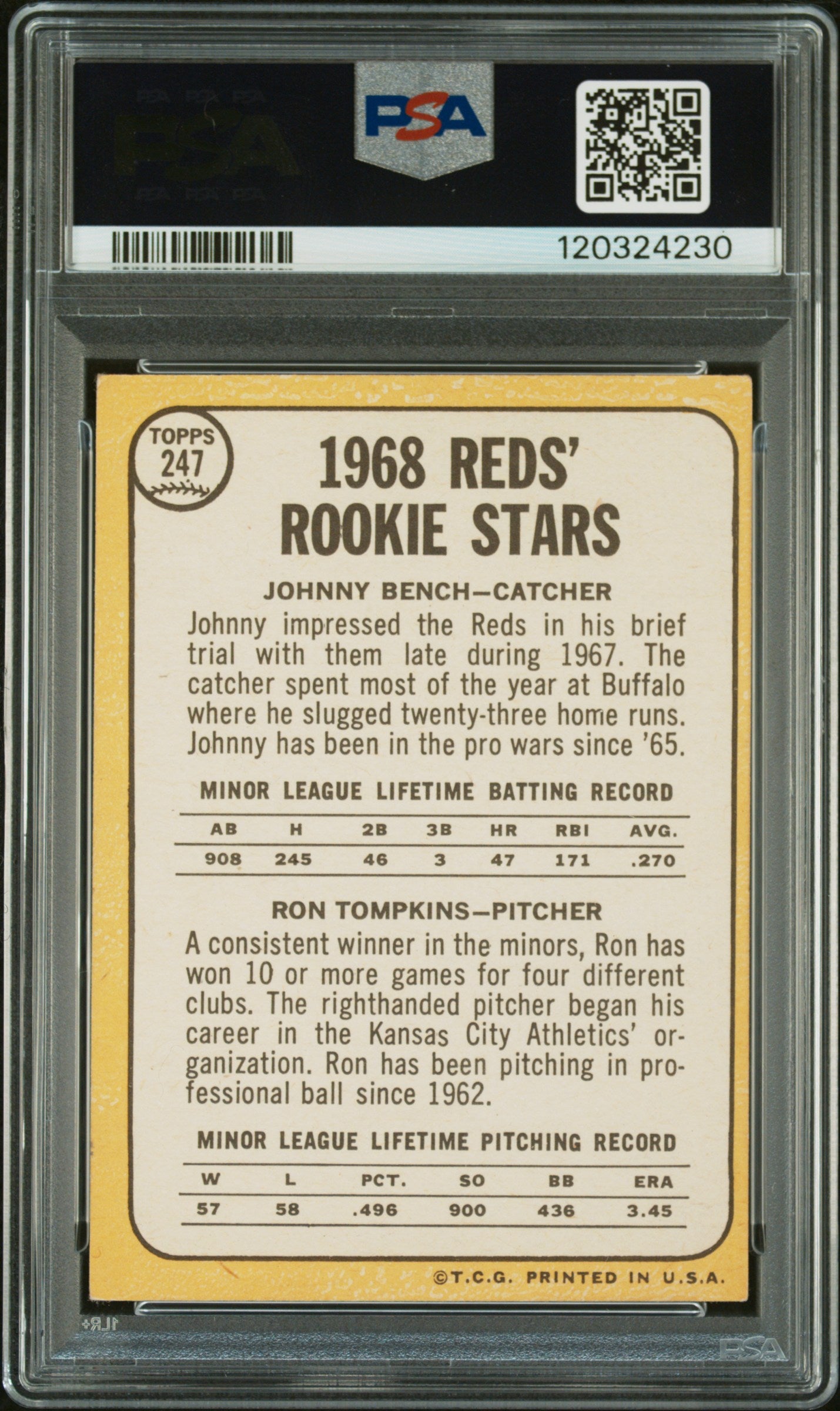 1968 Topps Reds Rookies #247 Reds Rookies PSA 4 Auto 10