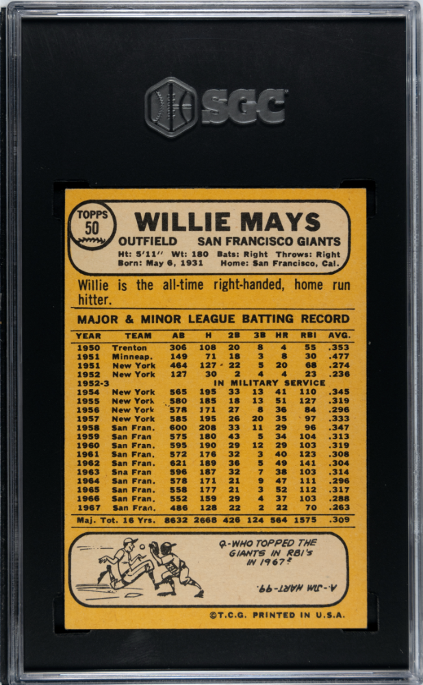 1968 Topps Willie Mays #50 SGC 5
