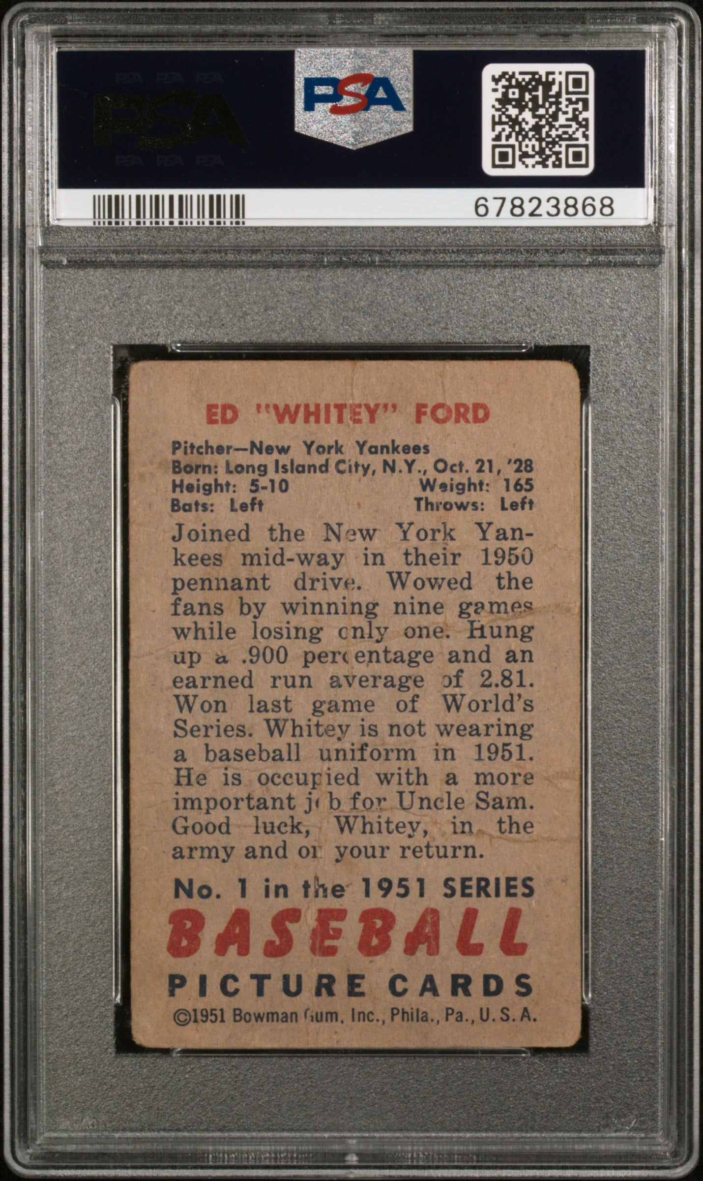 1951 Bowman Whitey Ford #1 PSA 1