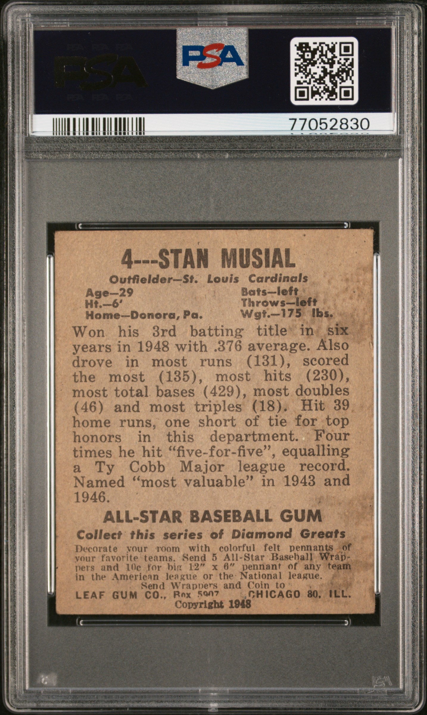 1948 Leaf Stan Musial #4 PSA 2.5