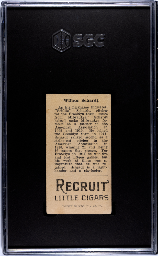 1912 Recruit Little Cigars (T207) Wilbur Schardt SGC 2