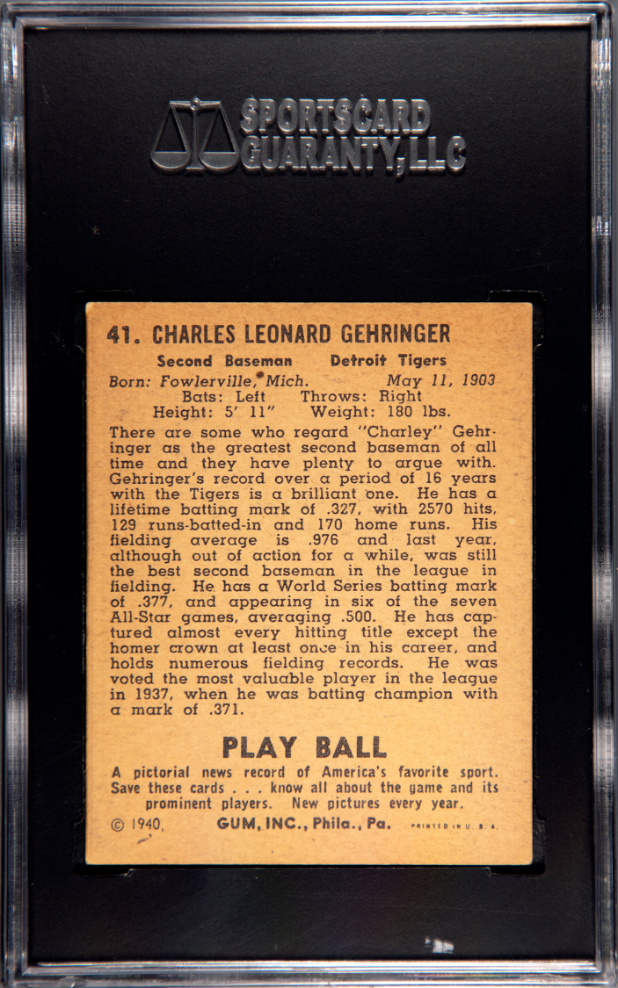 1940 Playball Charley Gehringer #41 SGC 5