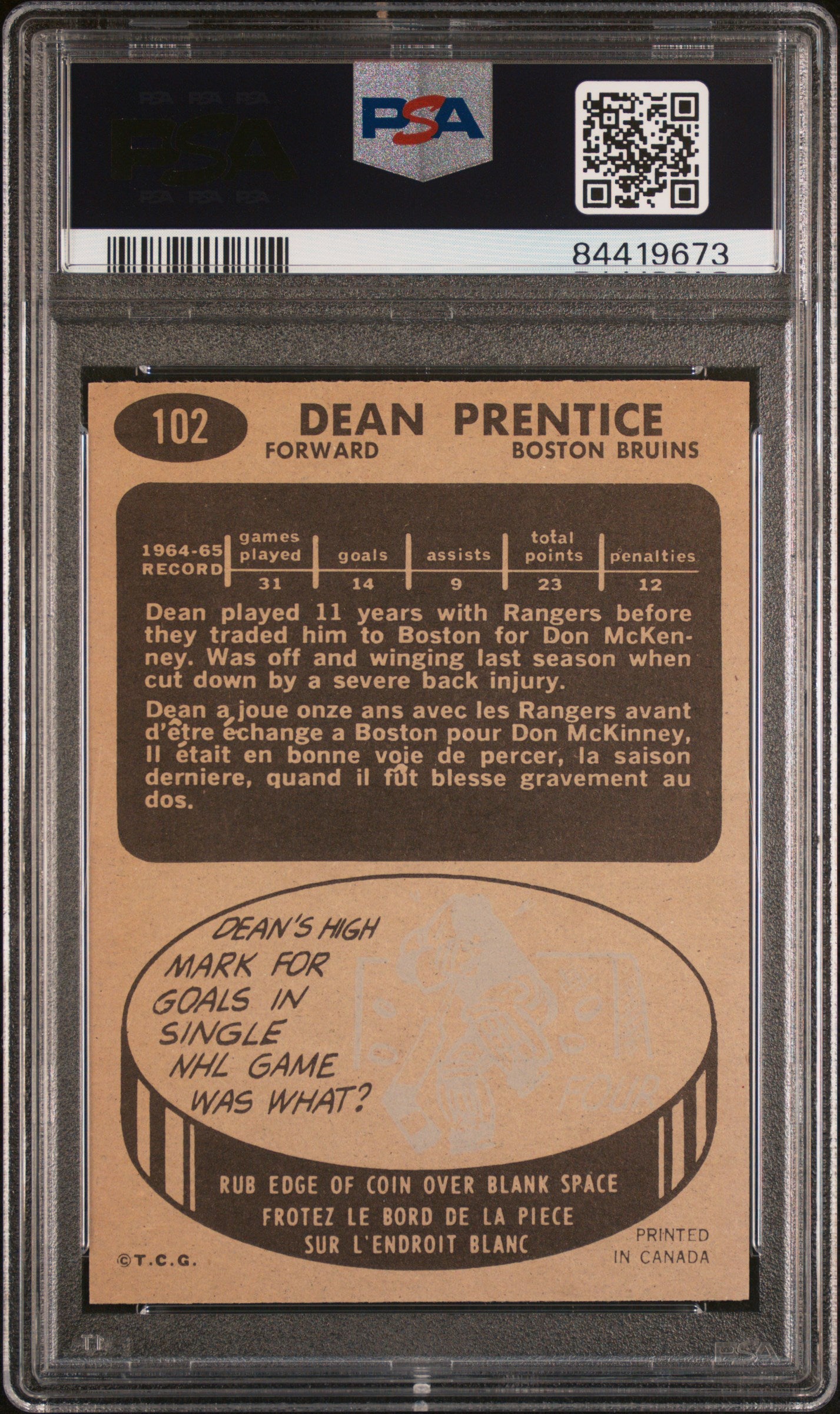 1965 Topps Dean Prentice #102 PSA 8