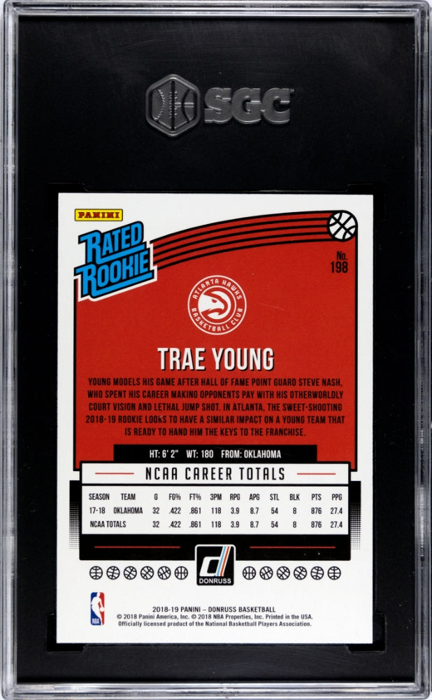 2018 Donruss Trae Young #198 Holo Yellow Laser SGC 10
