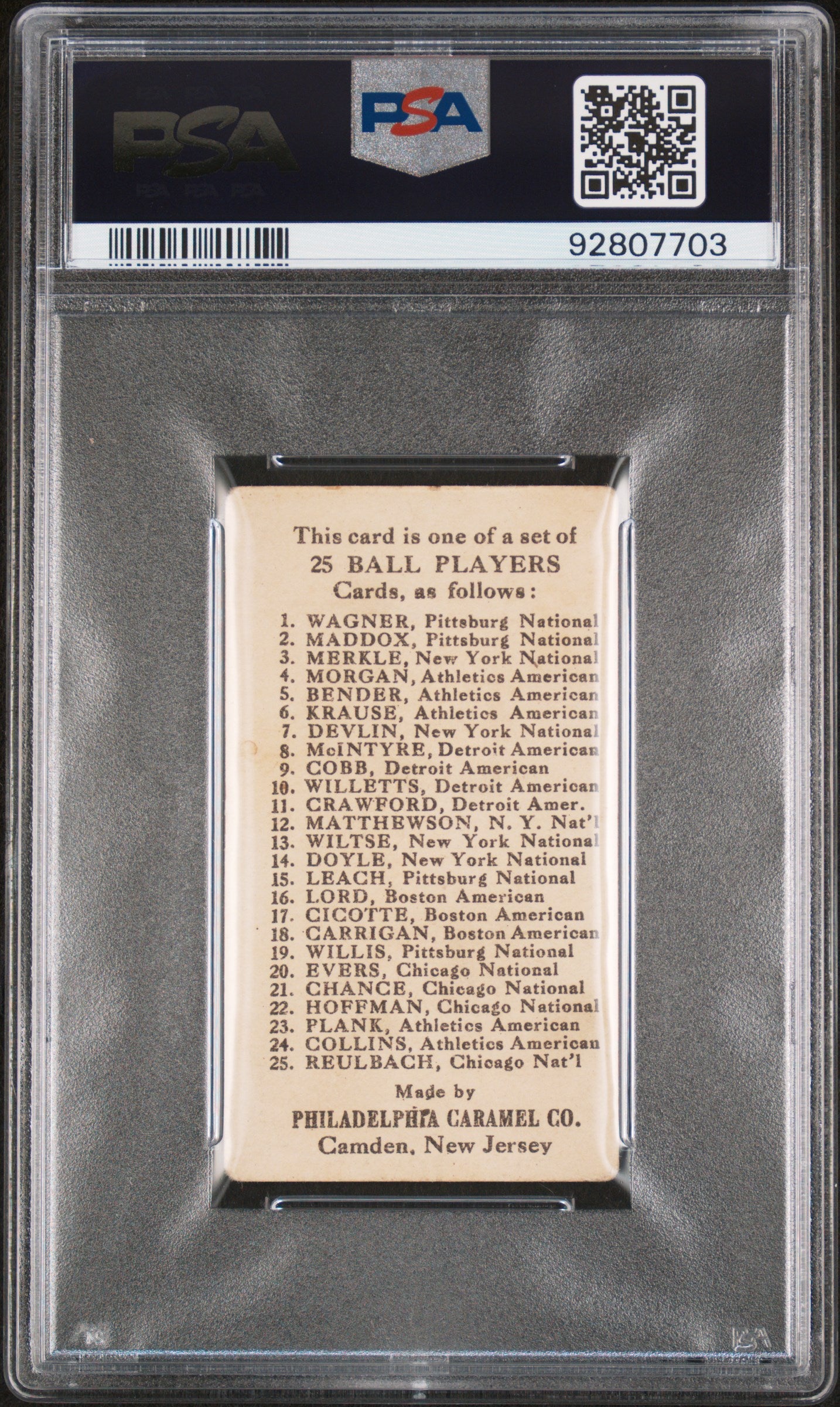 1909 E95 Philadelphia Caramel Sam Crawford PSA 2.5