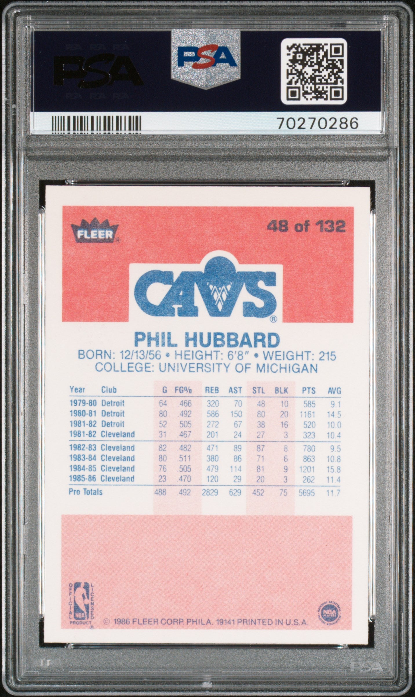 1986 Fleer Phil Hubbard #48 PSA 9