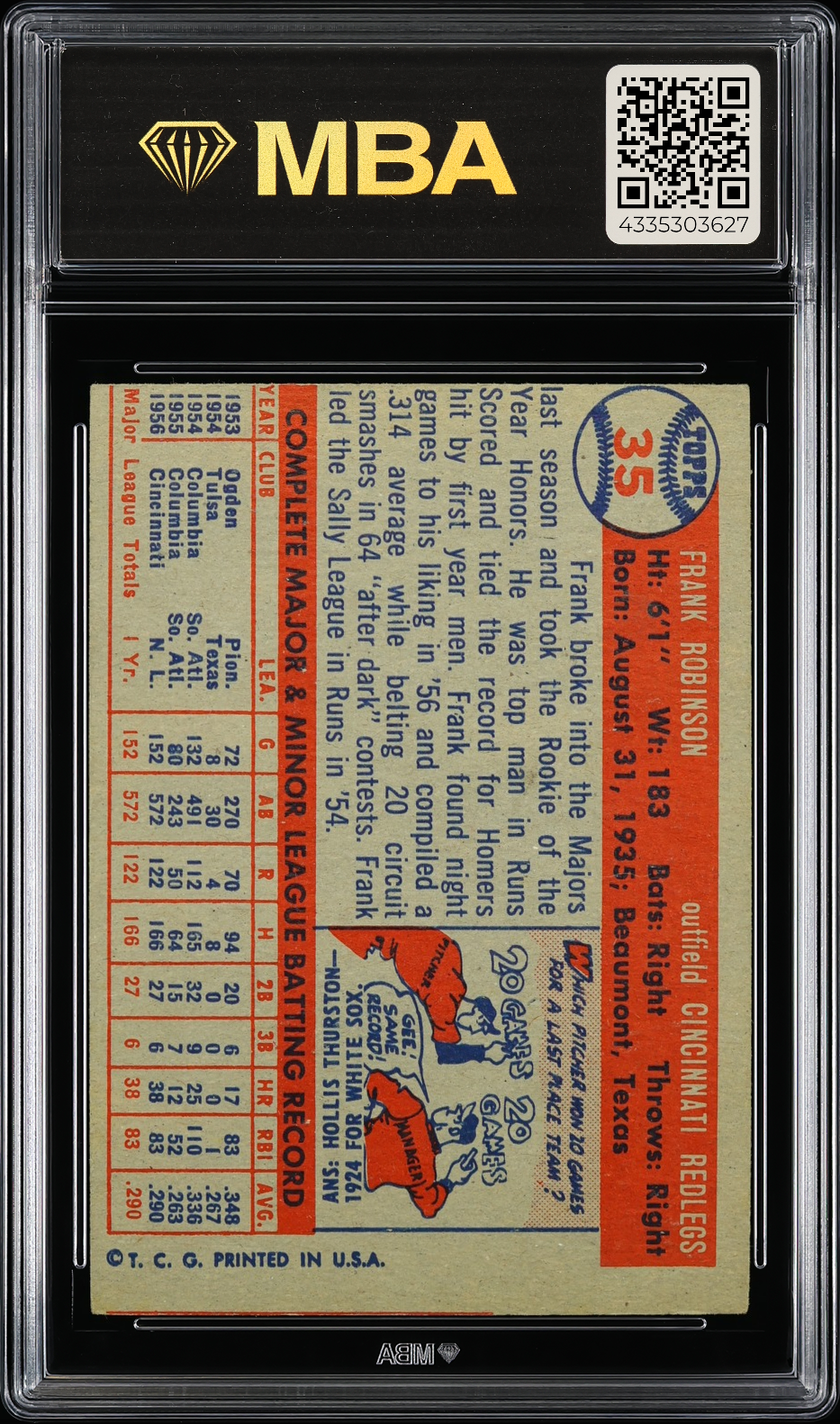 1957 Topps Frank Robinson #35 MBA 3 RC