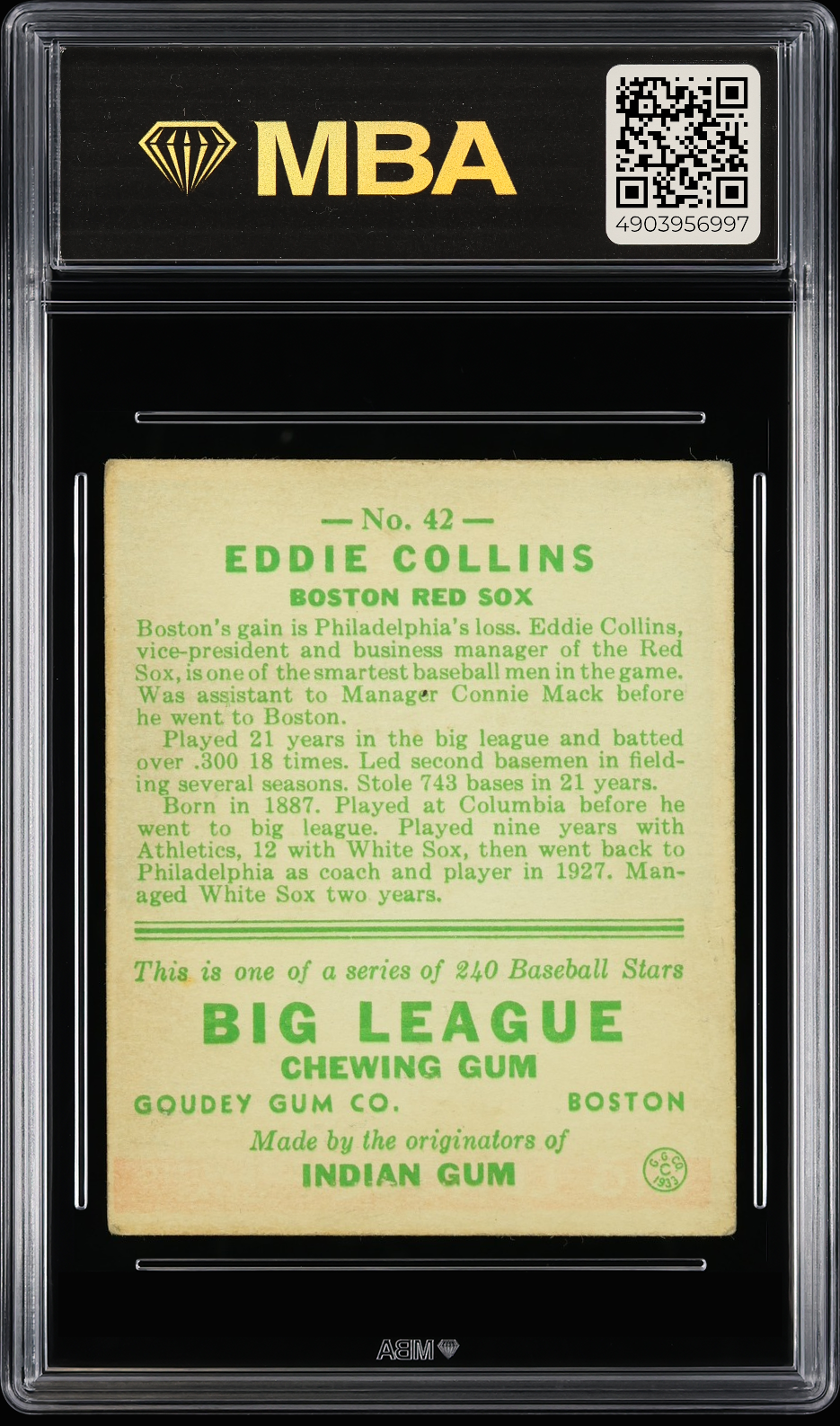 1933 Goudey Eddie Collins #42 MBA 3.5