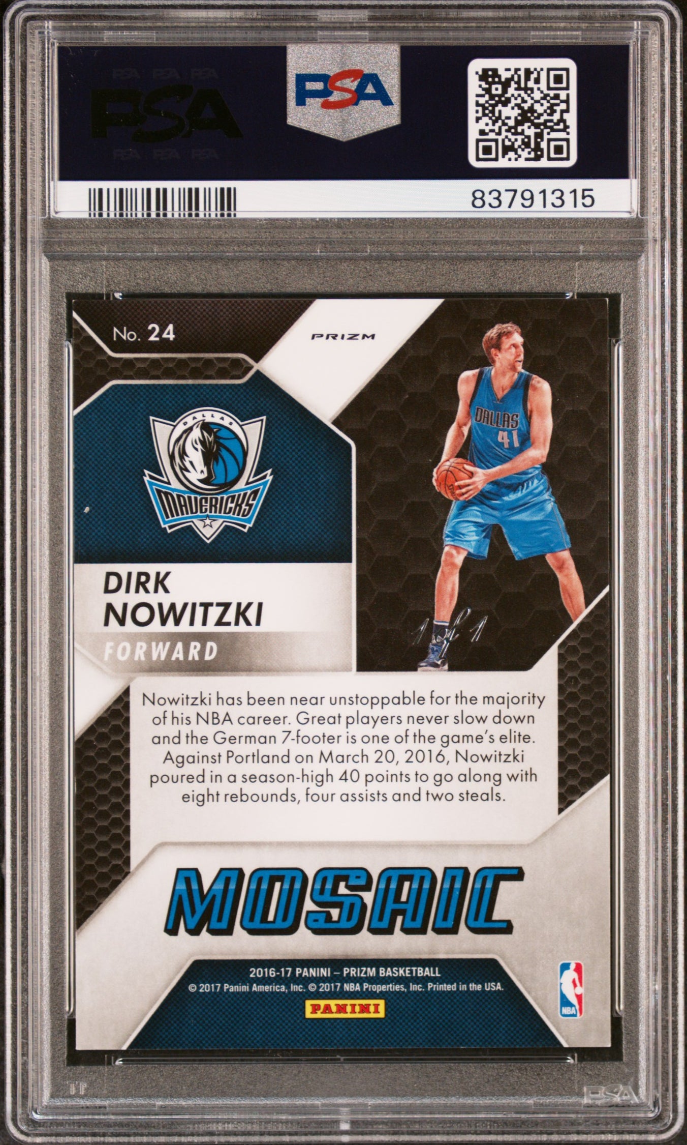2016 Panini Prizm Mosaic Dirk Nowitzki #24 Black PSA 9 1/1