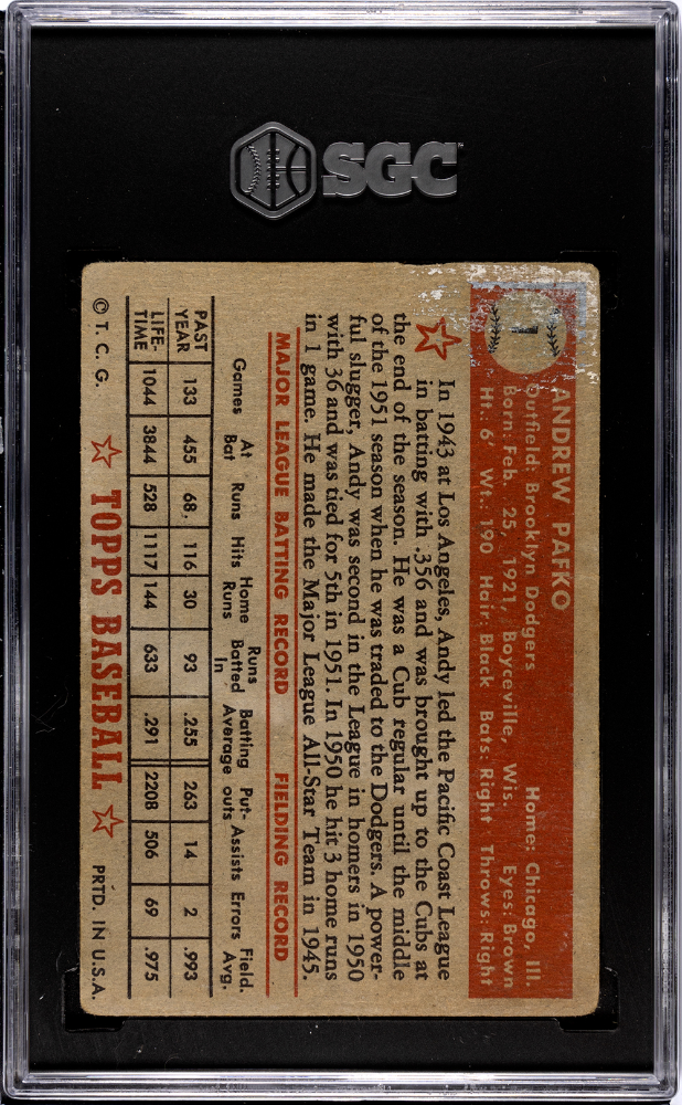 1952 Topps Andy Pafko #1 Red Back SGC 1