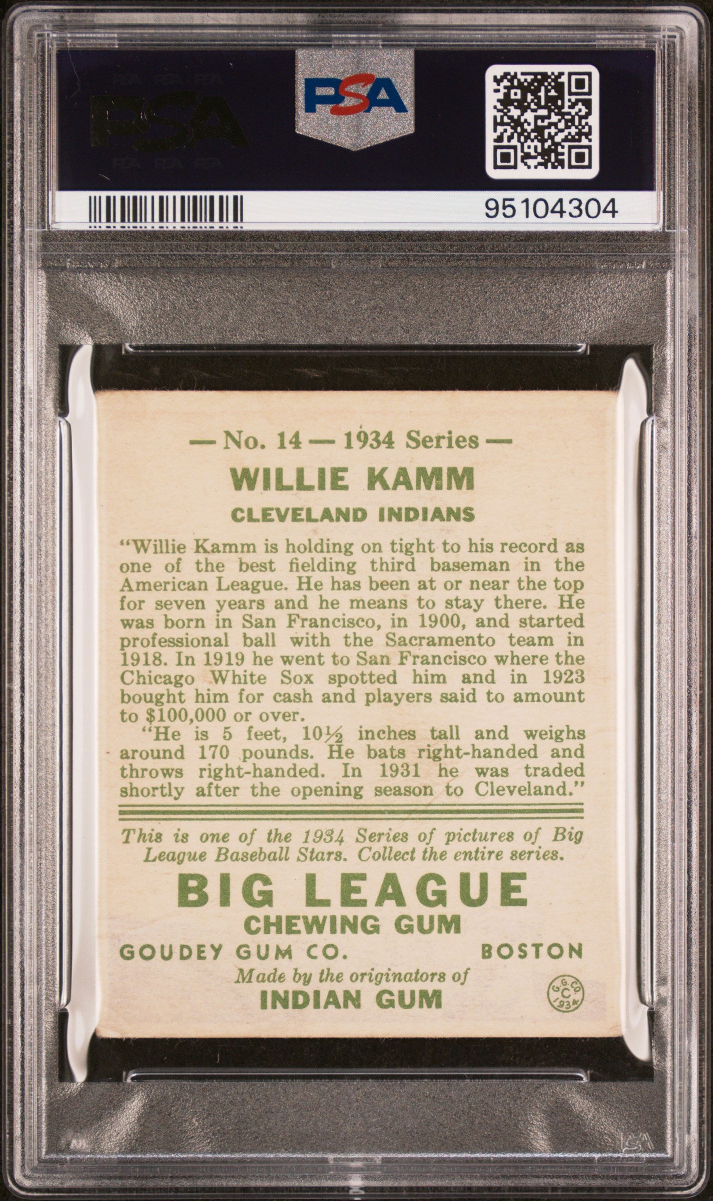 1934 Goudey Willie Kamm #14 PSA 1.5