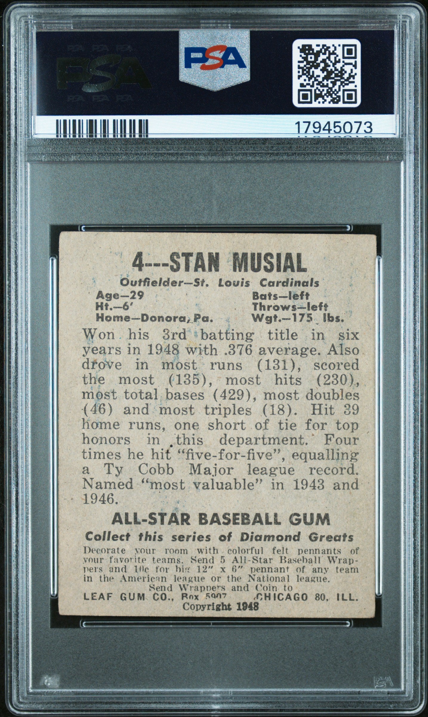 1948 Leaf Stan Musial #4 PSA 5