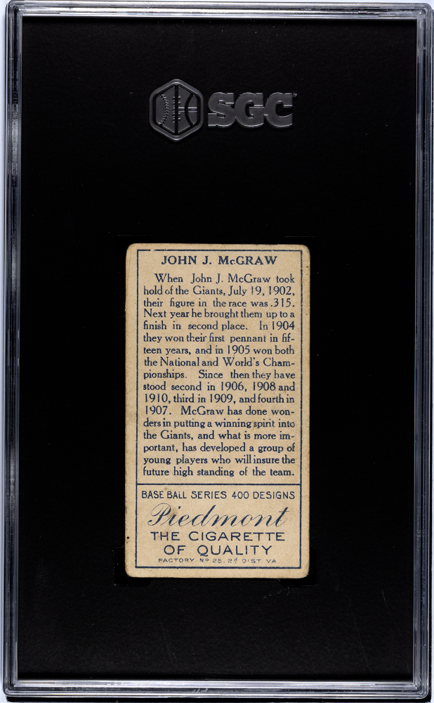 1911 Piedmont Cigarettes (T205) John Mcgraw SGC 3
