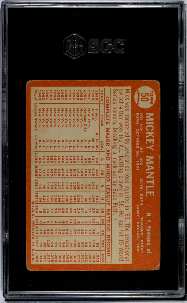 1964 Topps Mickey Mantle #50 SGC 2