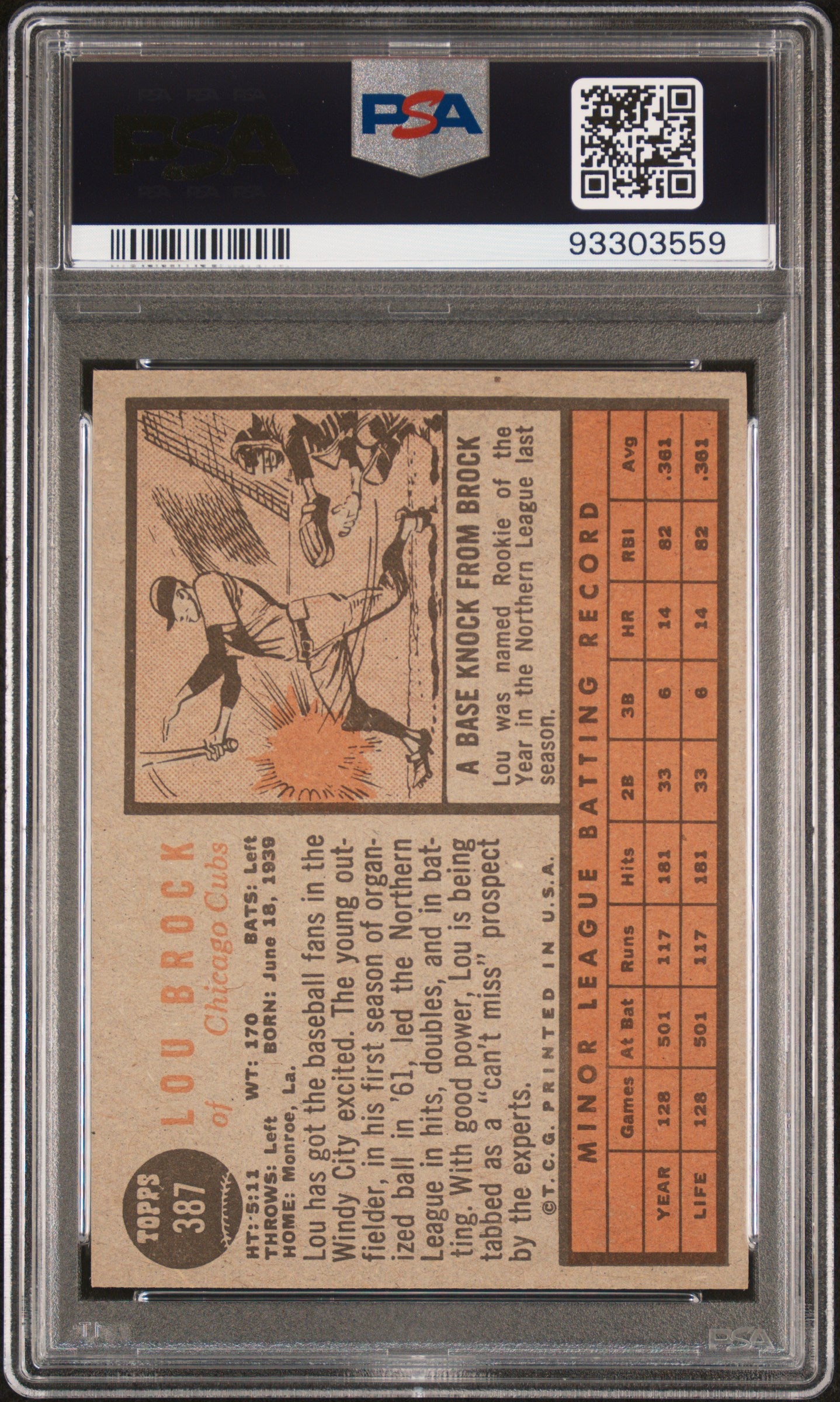 1962 Topps Lou Brock #387 Star Rookie PSA 5