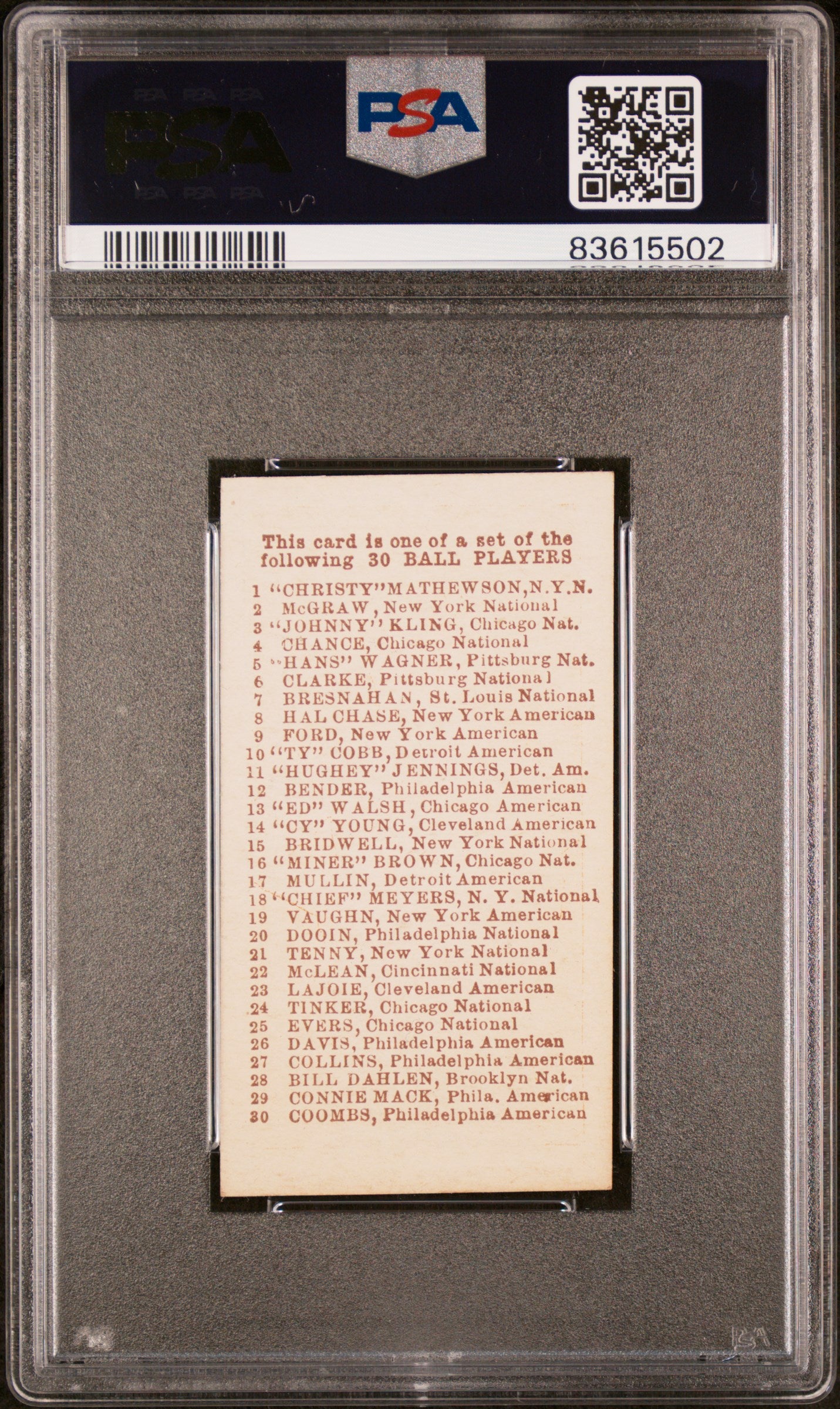 1910 E98 Set Of 30 Miner Brown Orange PSA 3