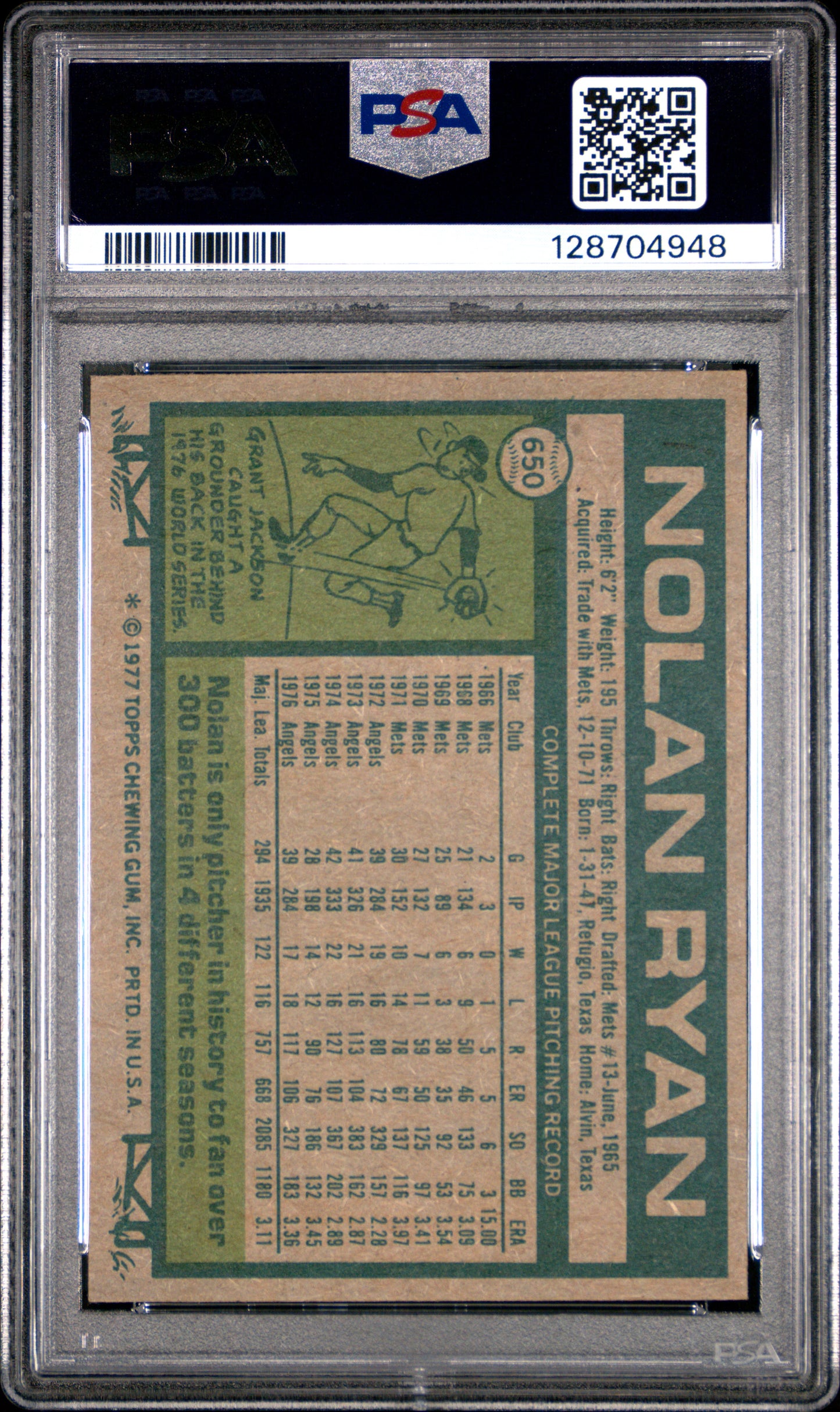 1977 Topps Nolan Ryan #650 PSA 7