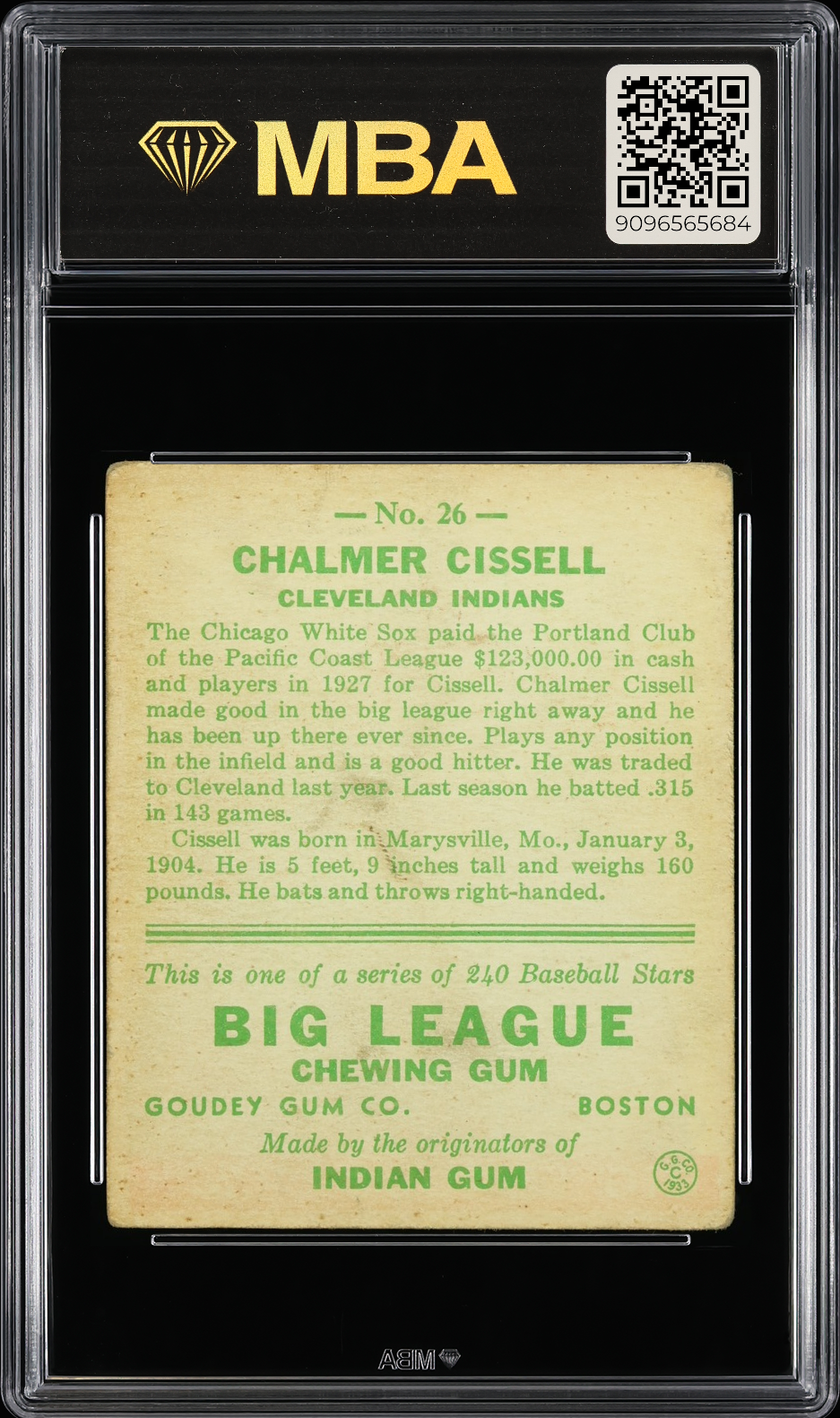 1933 Goudey Chalmer Cissell #26 MBA 3