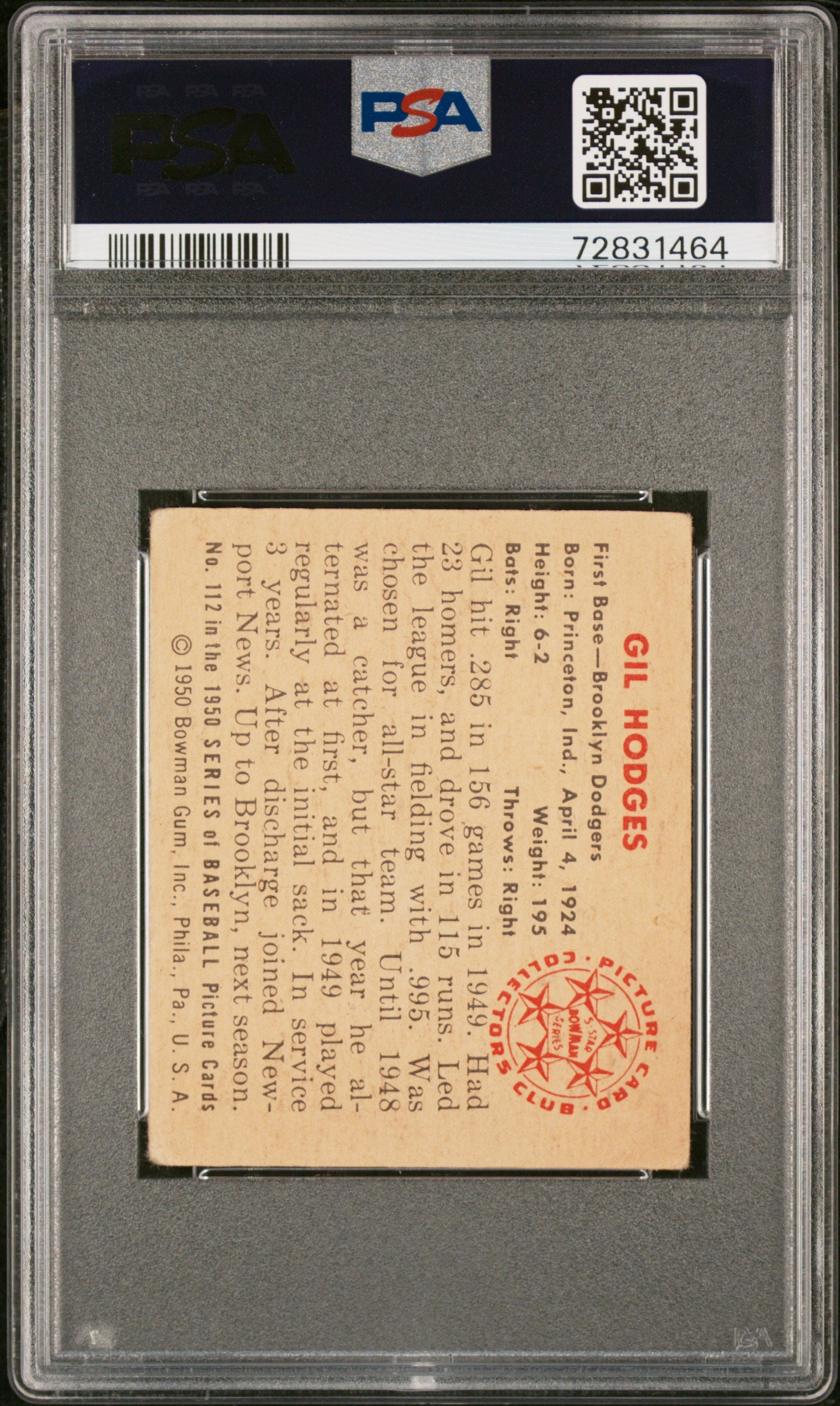 1950 Bowman Gil Hodges #112 PSA 3