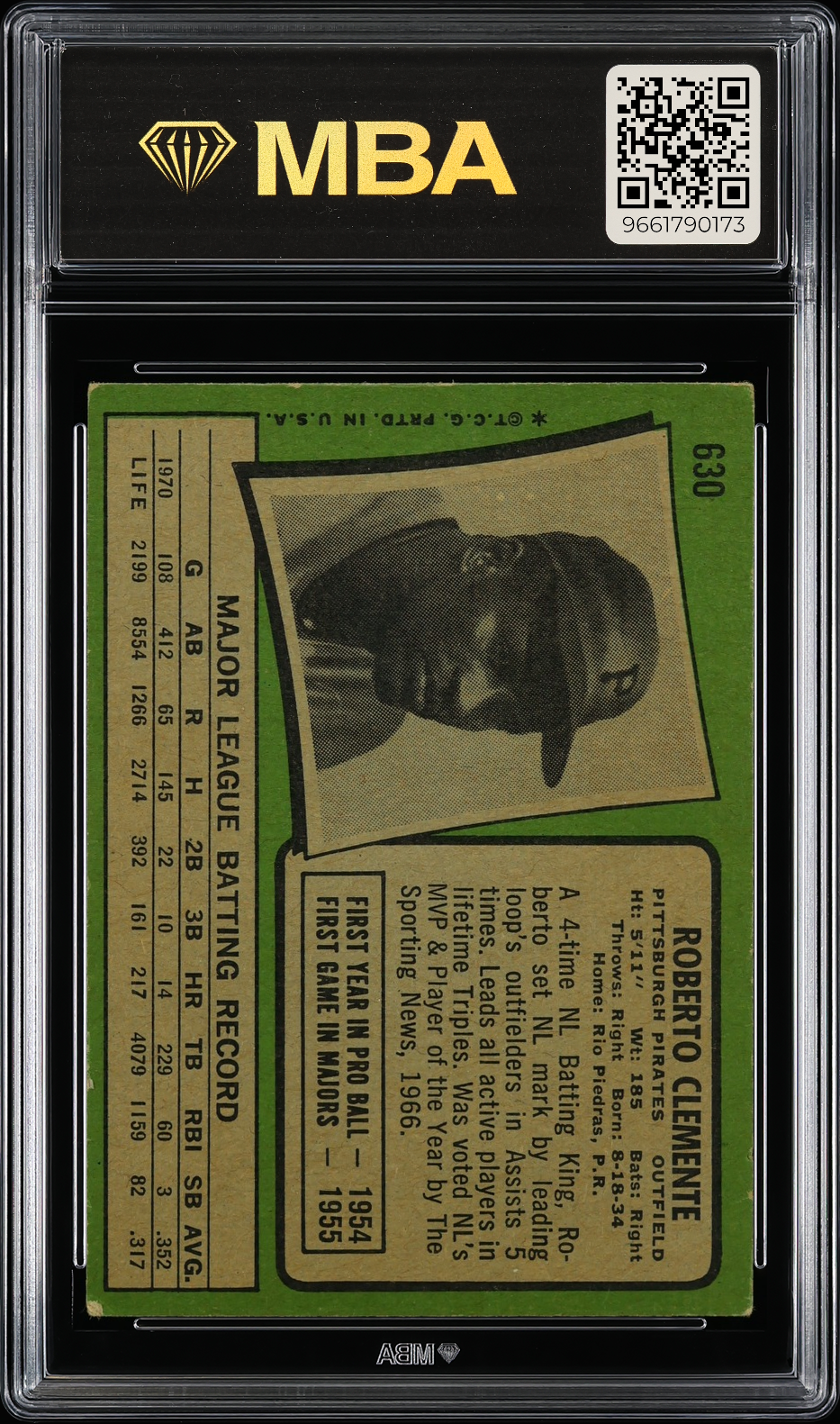 1971 Topps Roberto Clemente #630 MBA 3