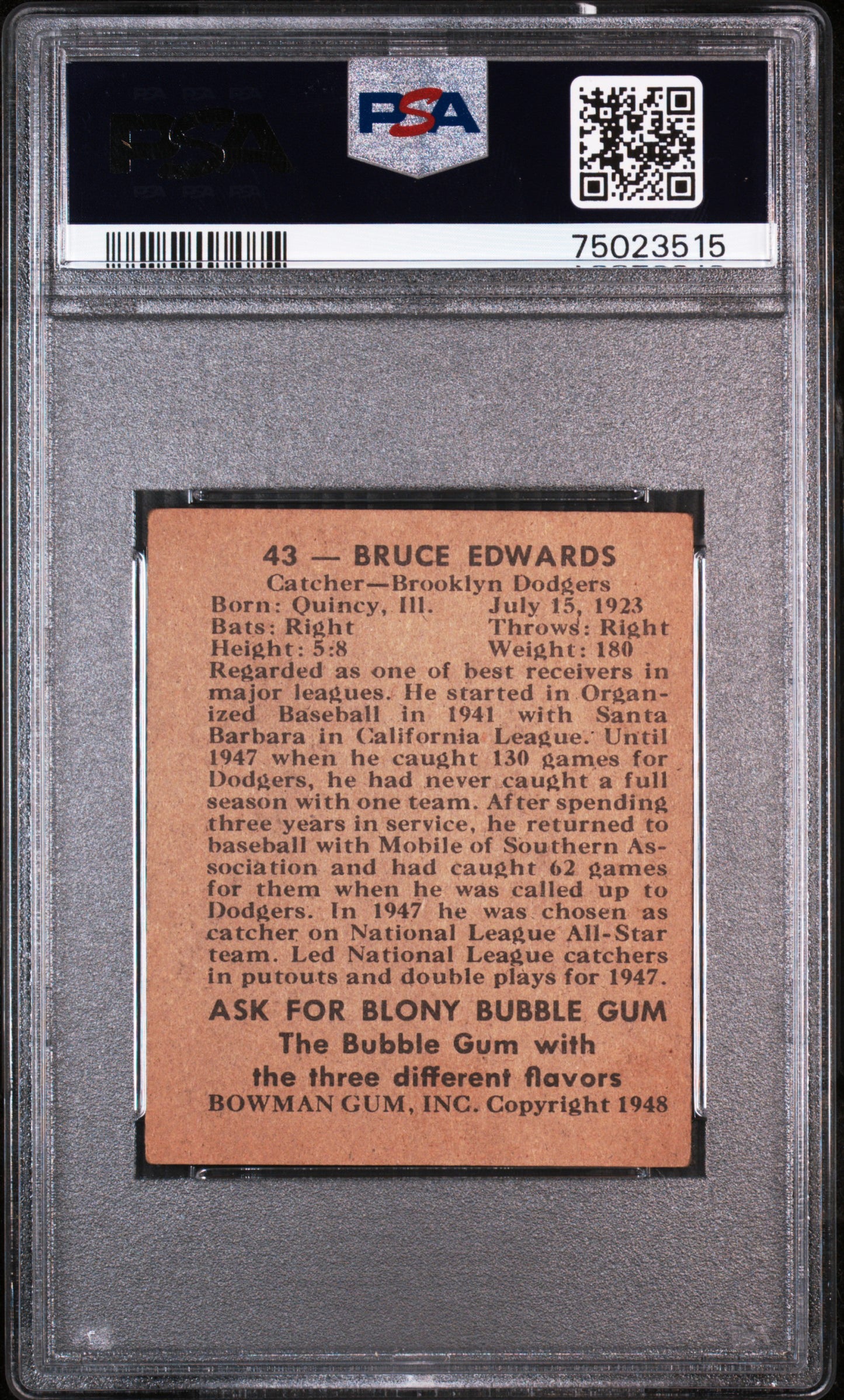 1948 Bowman Bruce Edwards #43 PSA 4