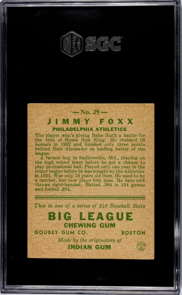 1933 Goudey Jimmy Foxx #29 SGC 3.5
