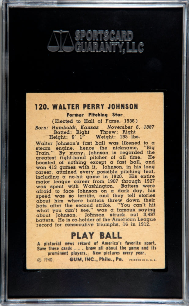 1940 Playball Walter Johnson #120 SGC 5