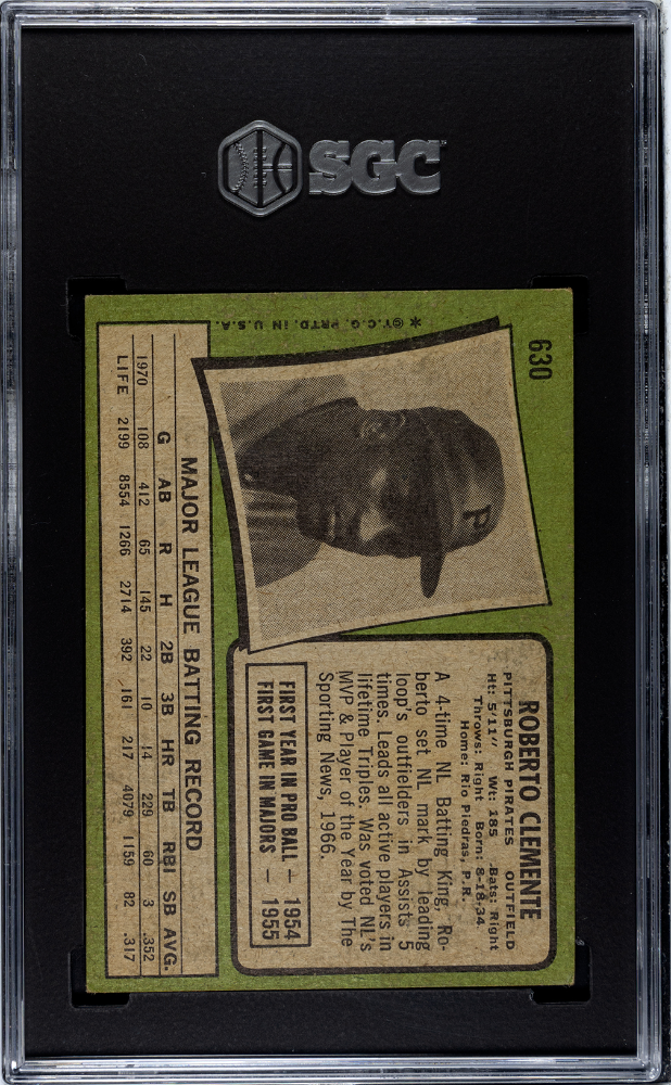 1971 Topps Roberto Clemente #630 SGC 3