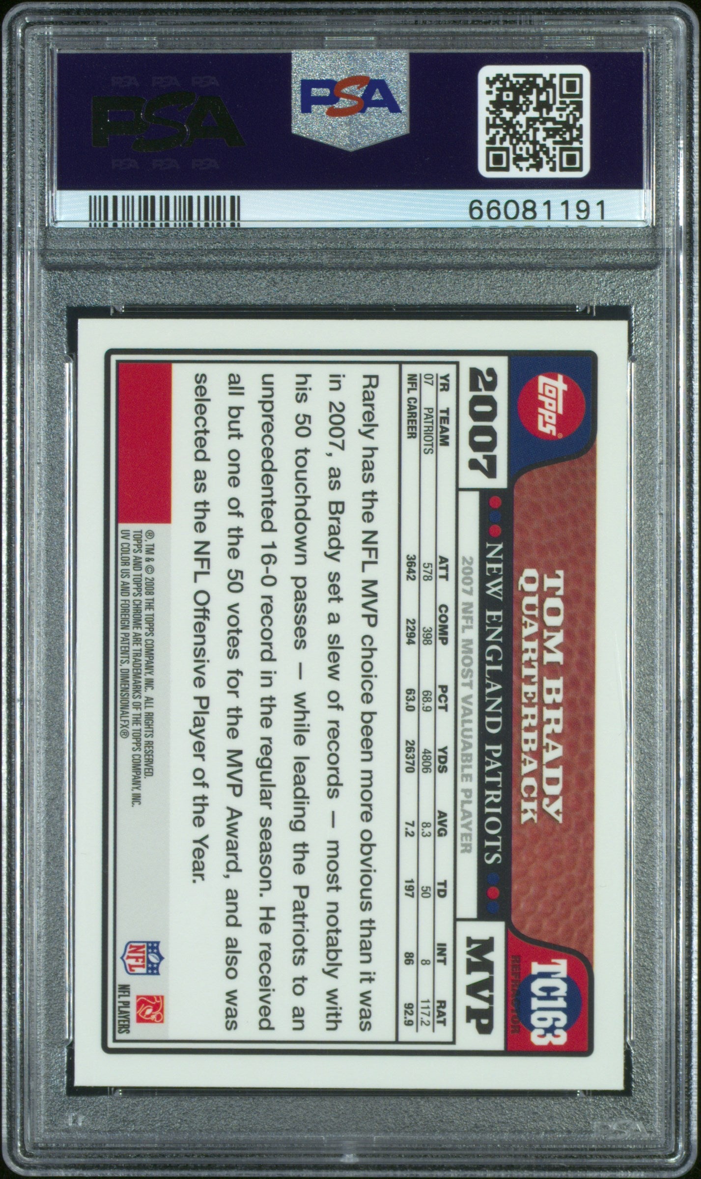 2008 Topps Chrome Tom Brady #TC163 Refractor PSA 9