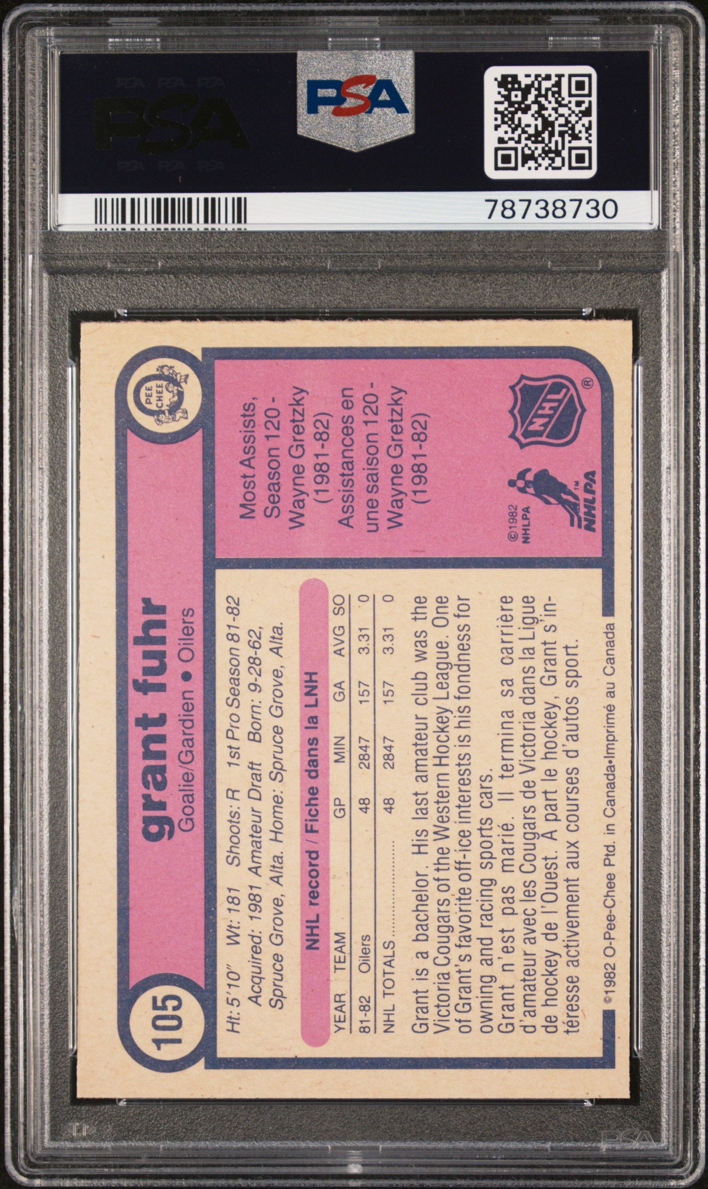 1982 O-Pee-Chee Grant Fuhr #105 PSA 9