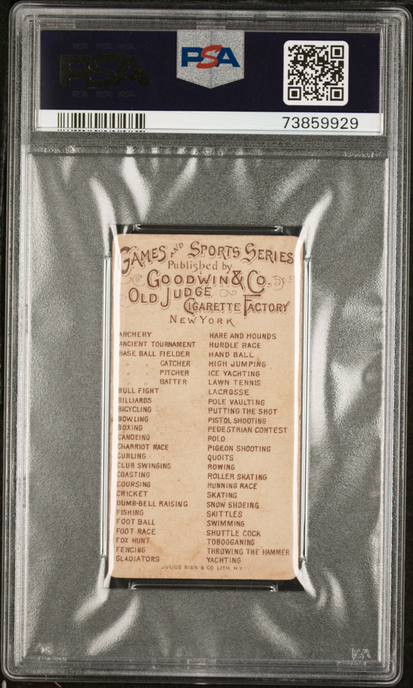 1889 N165 Goodwin & Co. Games & Sports Series Base Ball Fielder PSA 2