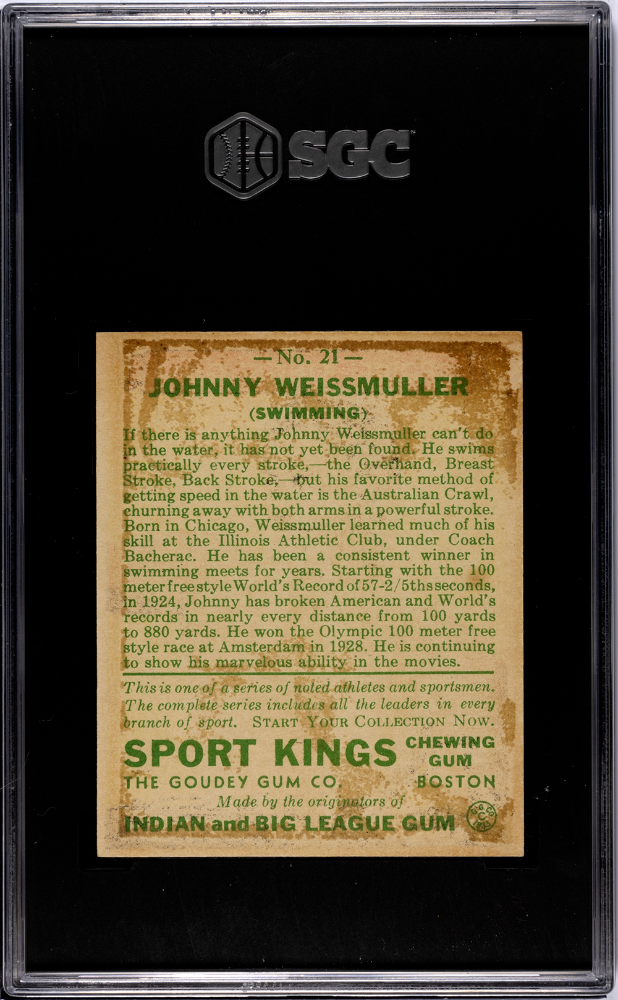 1933 Sport Kings Gum Johnny Weissmuller #21 SGC 2