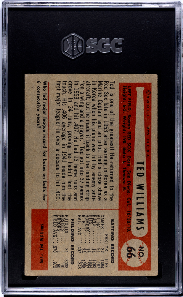1954 Bowman Ted Williams #66 SGC 3