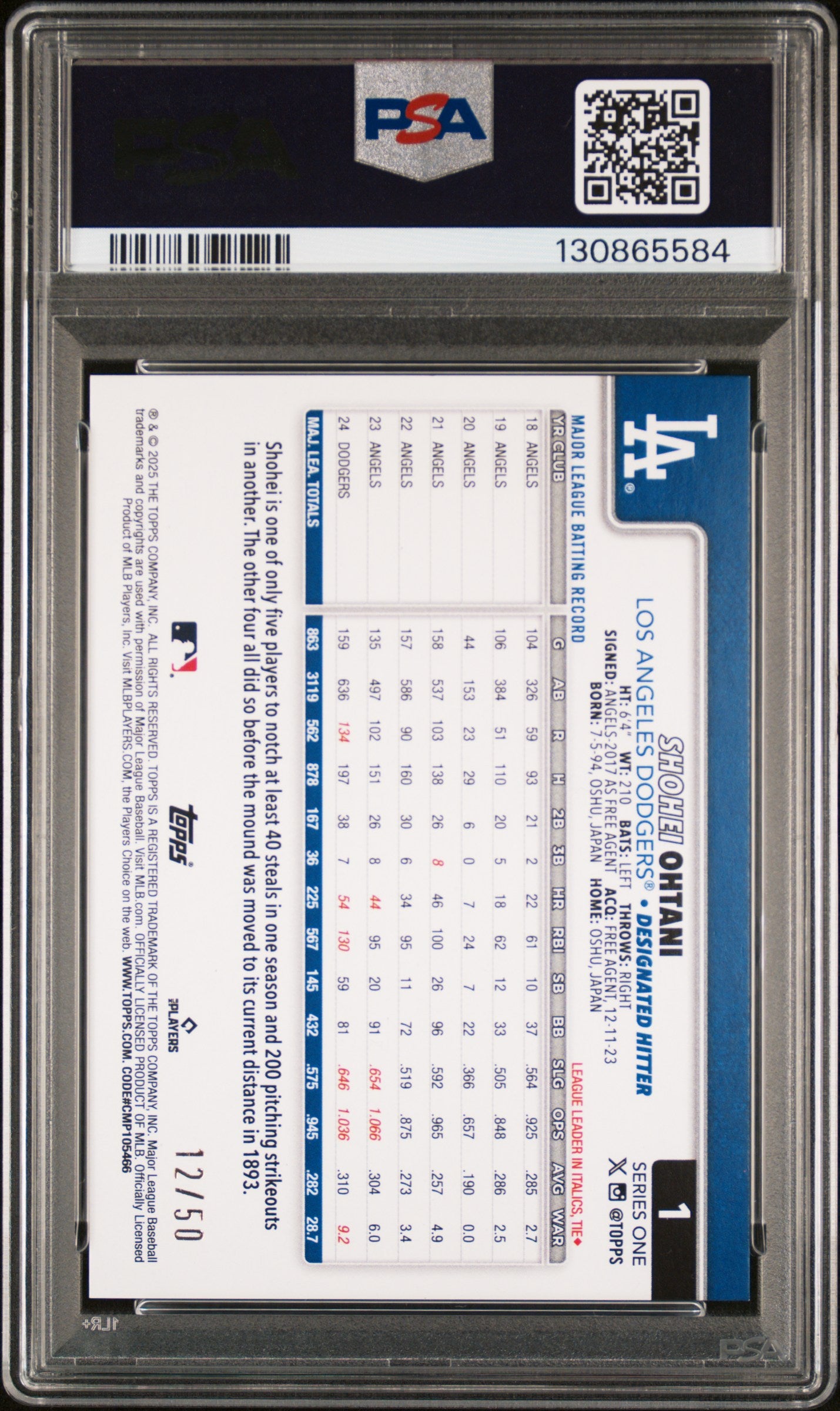 2025 Topps Shohei Ohtani #1 Big Head Variation Gold PSA 9