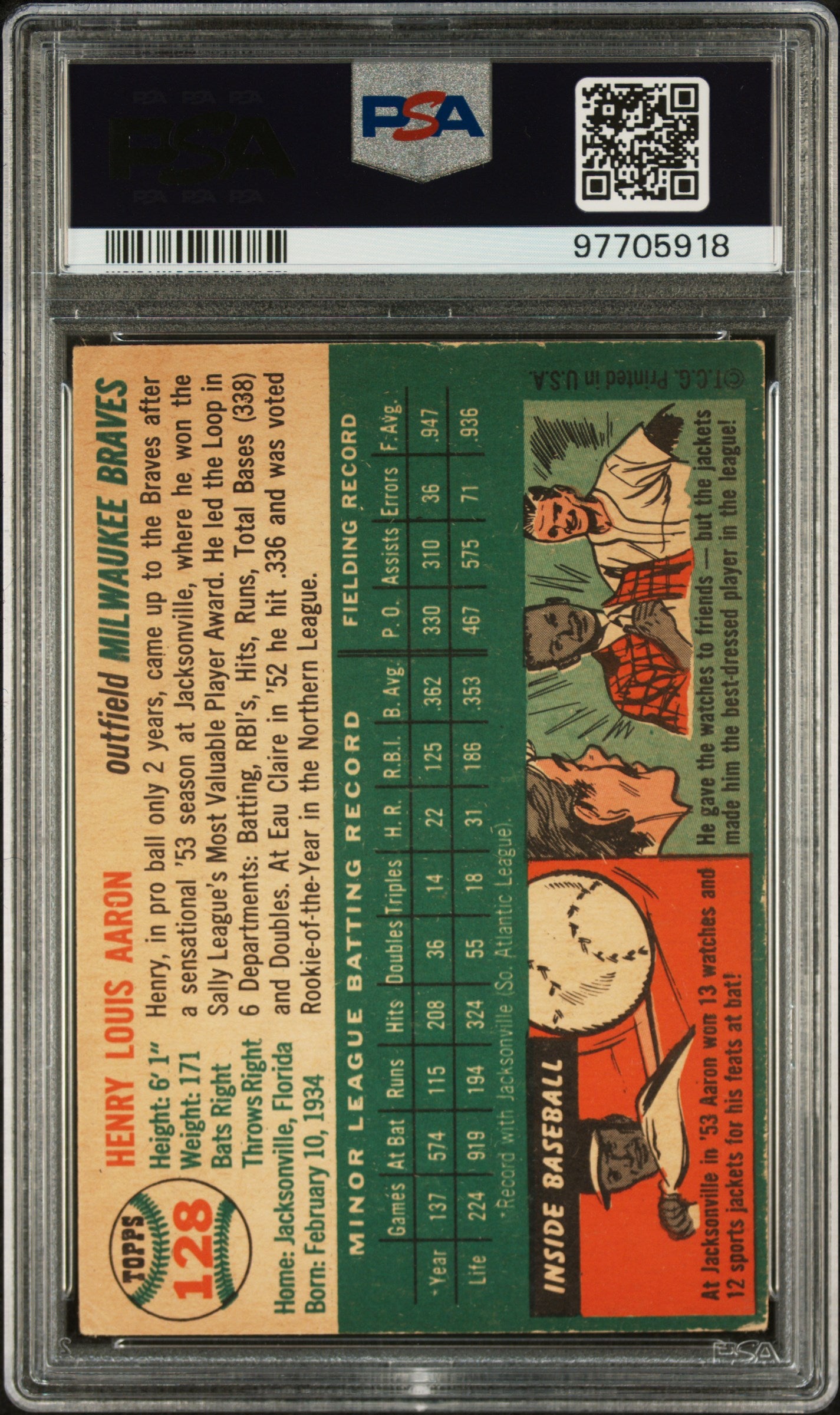 1954 Topps Henry Aaron #128 PSA 3