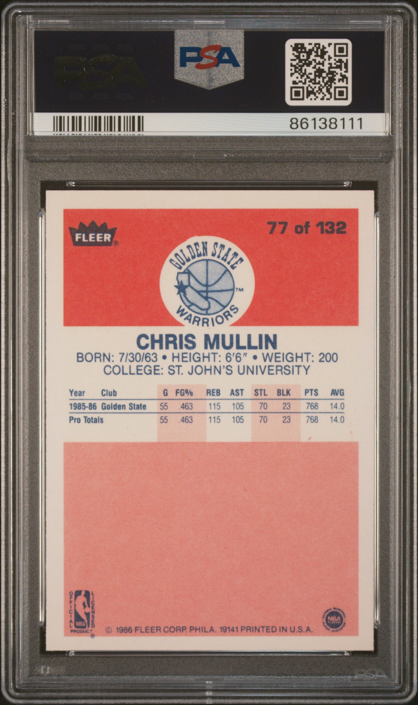 1986 Fleer Chris Mullin #77 PSA 9