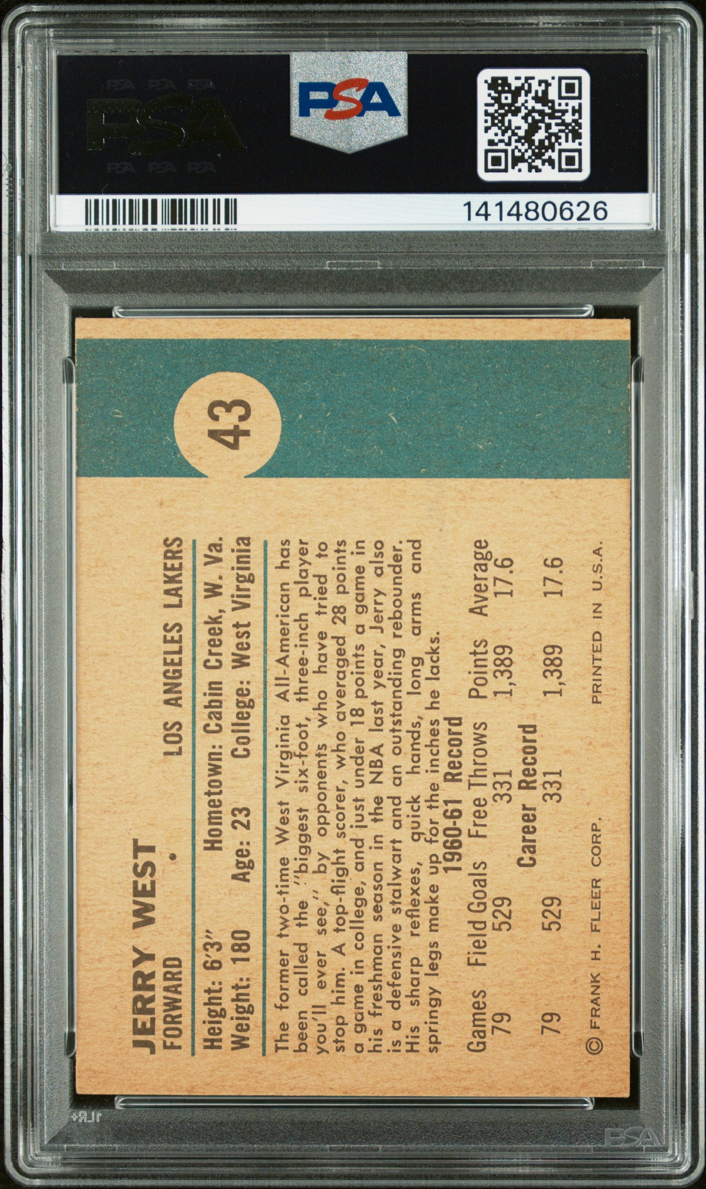 1961 Fleer Jerry West #43 PSA 4