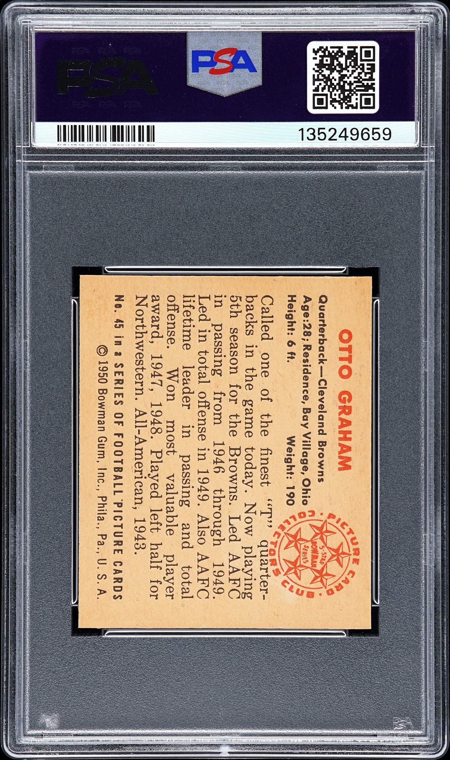 1950 Bowman Otto Graham #45 PSA 9