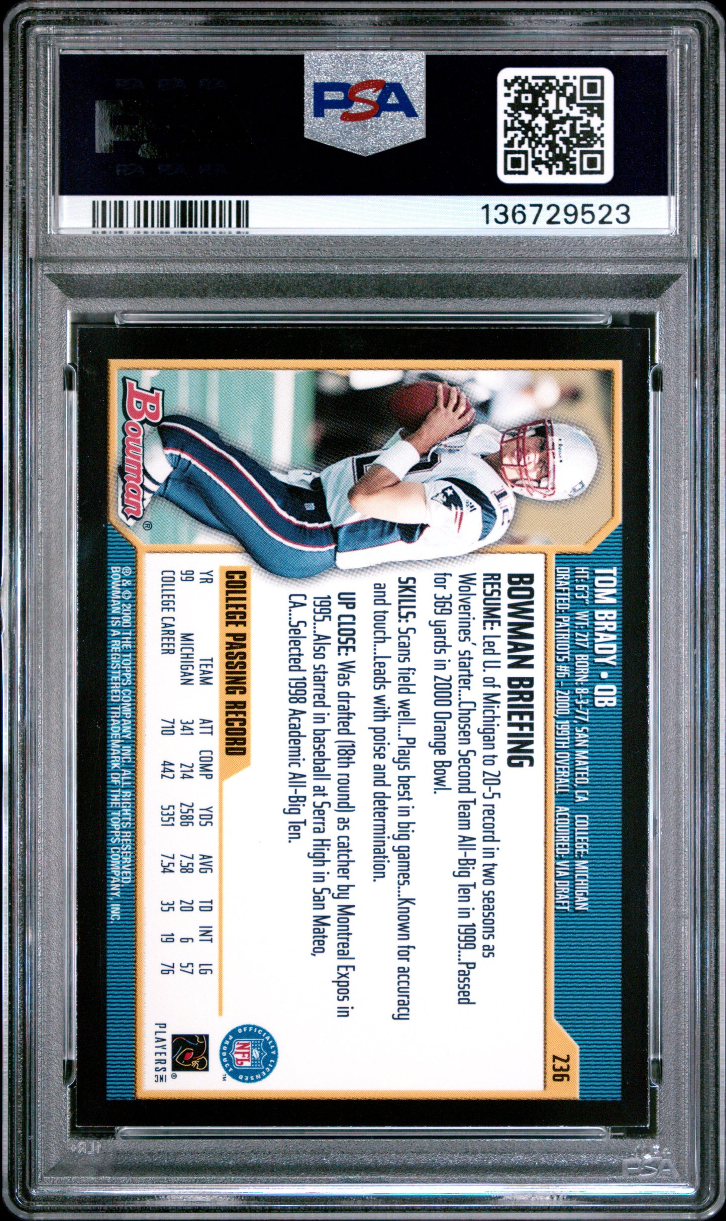 2000 Bowman Tom Brady #236 PSA 8