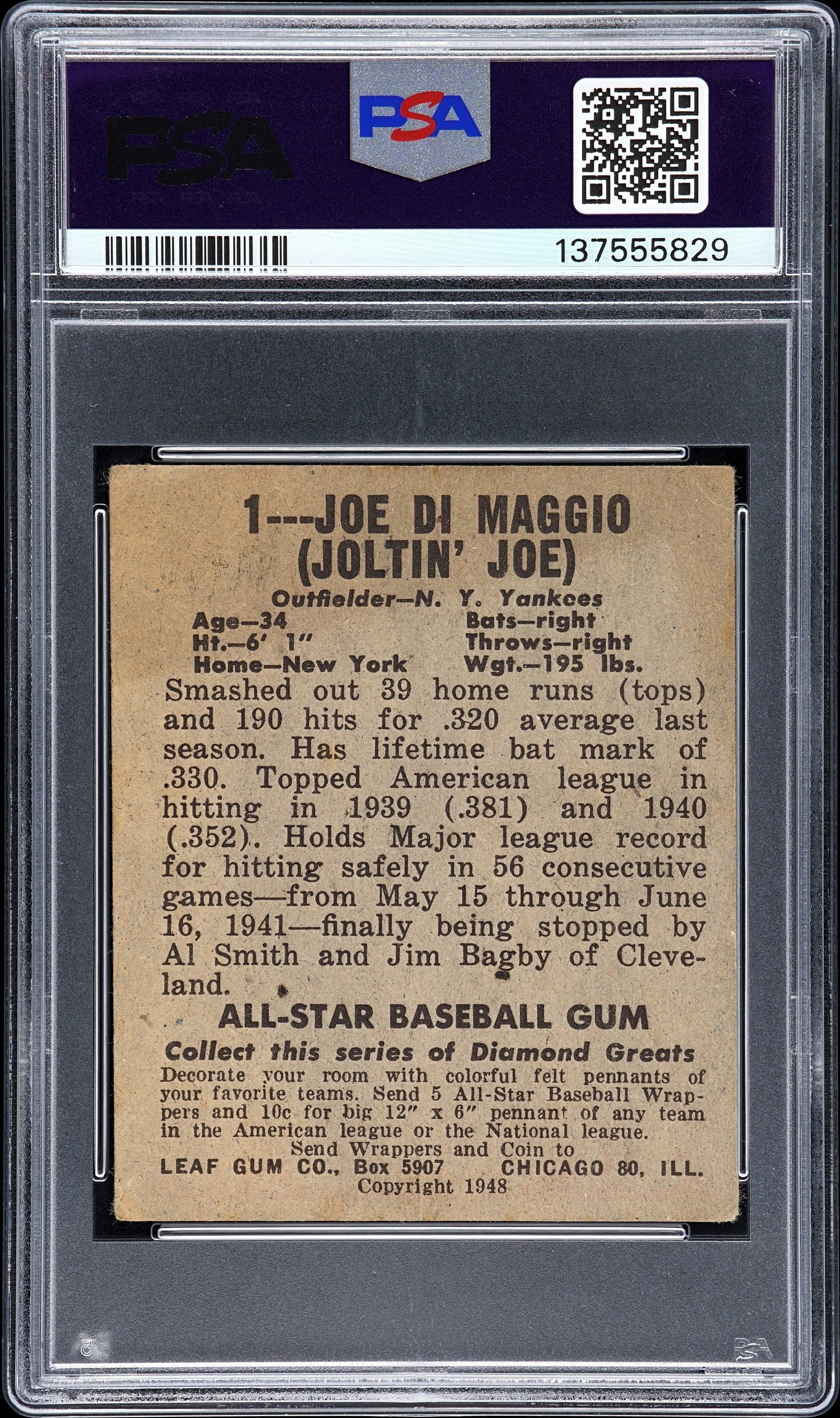 1948 Leaf Joe DI Maggio #1 PSA 1.5
